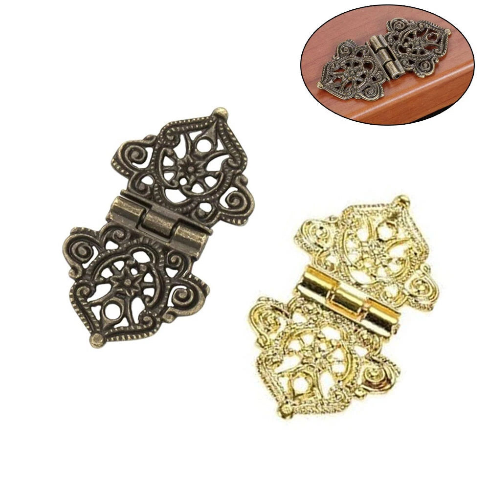 Set of 6 Antique Hollow Flower Hinges for Jewelry Chest Cabinet Door