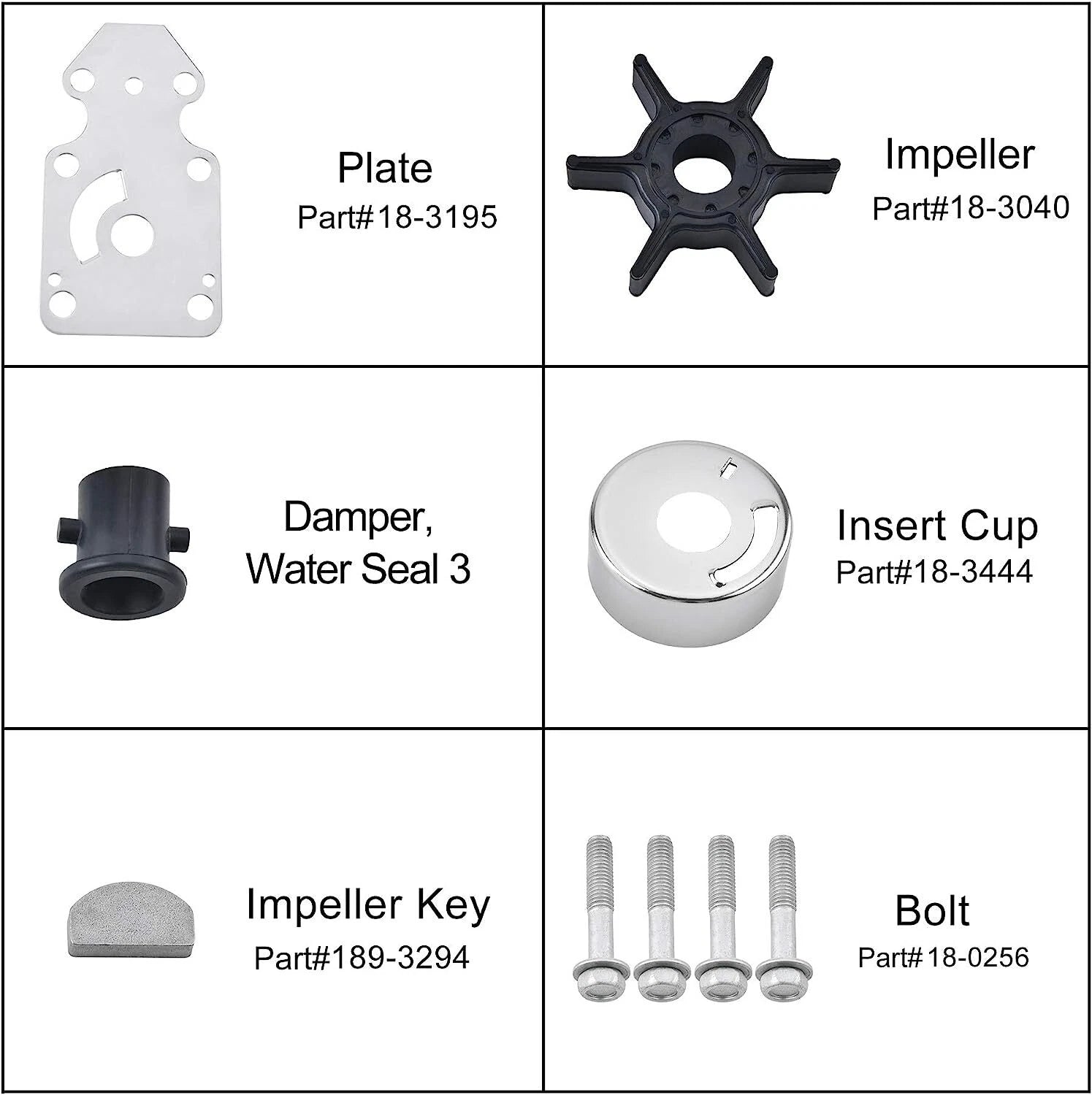 Water Pump Impeller Repair Kit for Yamaha F9.9 F15 T9.9 (1999–2023) 63V-W0078-02-00