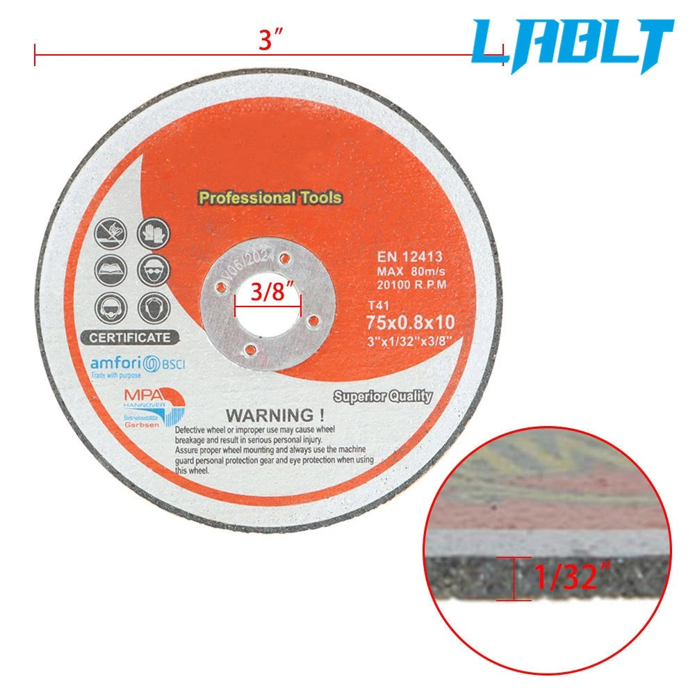 100 Pack Cut Off Wheels for Die Grinder (3" × 1/32" × 3/8")