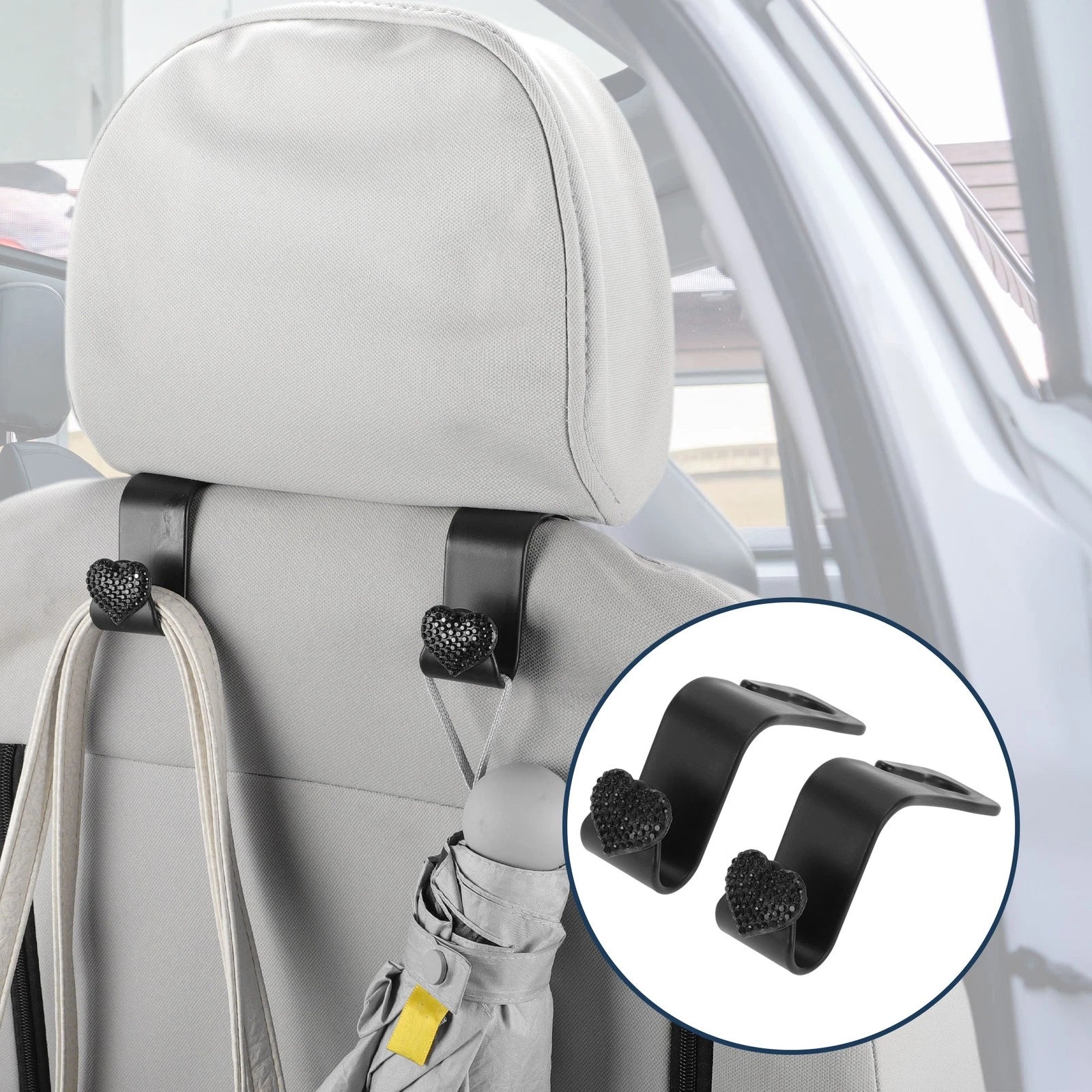 2 Pcs Universal Car Seat Headrest Hook for Hanging Purses (Black)