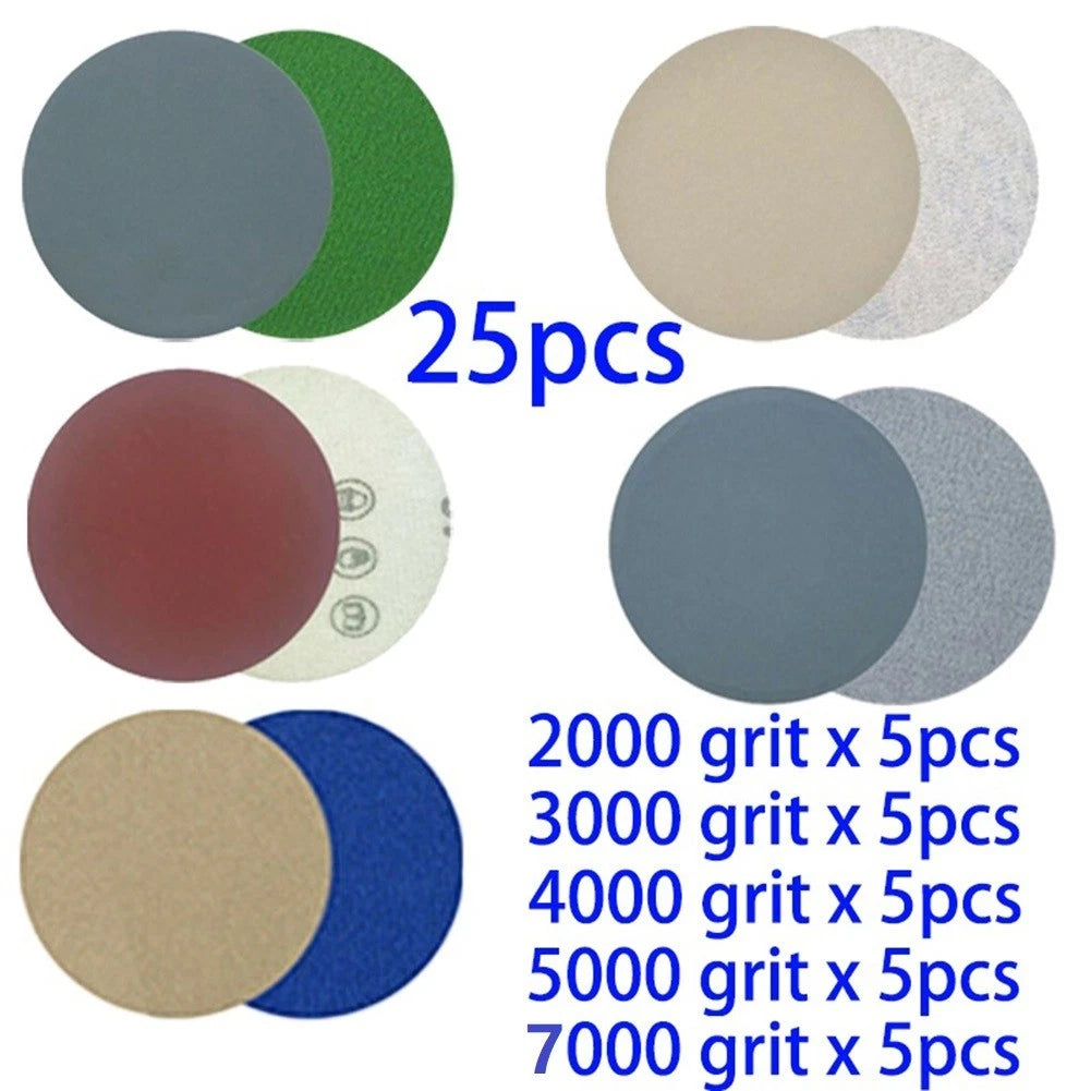 25 Pcs Hook & Loop Sanding Discs for 2000 3000 4000 5000 7000 Grit