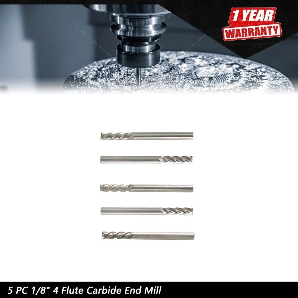 5 Pcs 4 Flute End Mill Solid Carbide 1/8 x 1/2 x 1-1/2 CNC
