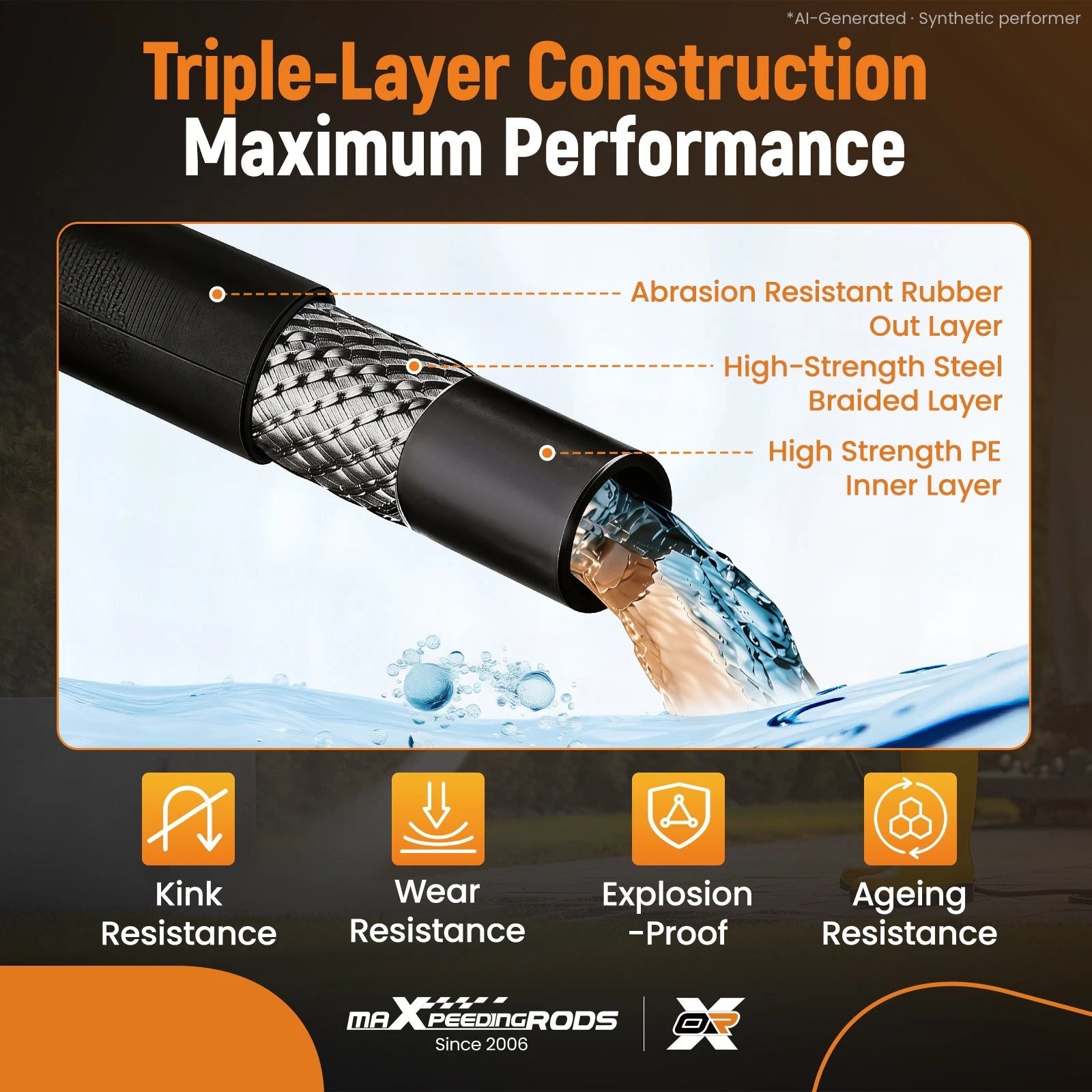 3/8" High Pressure Washer Hose for (100ft, 4200PSI)
