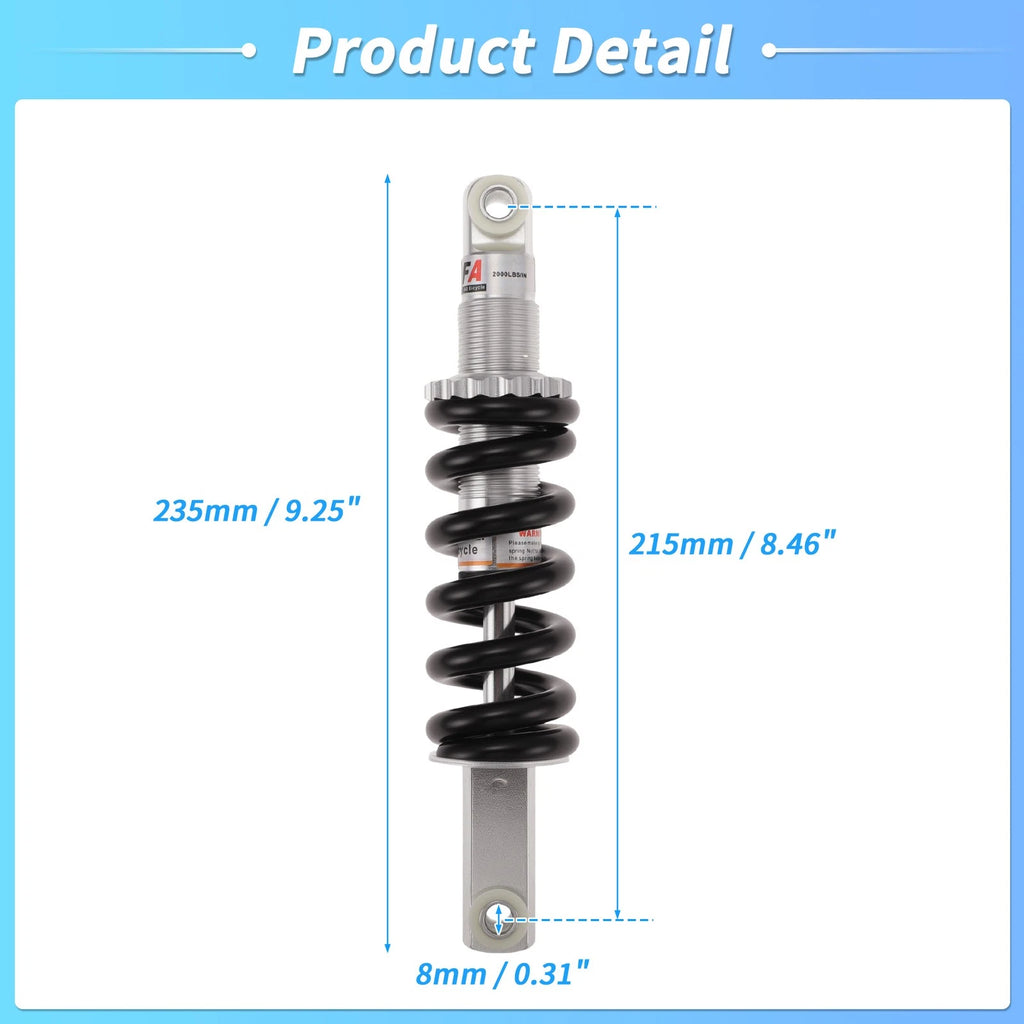 Coil Spring Suspension for Bicycle Motorcycle (215mm, 2000lbs)