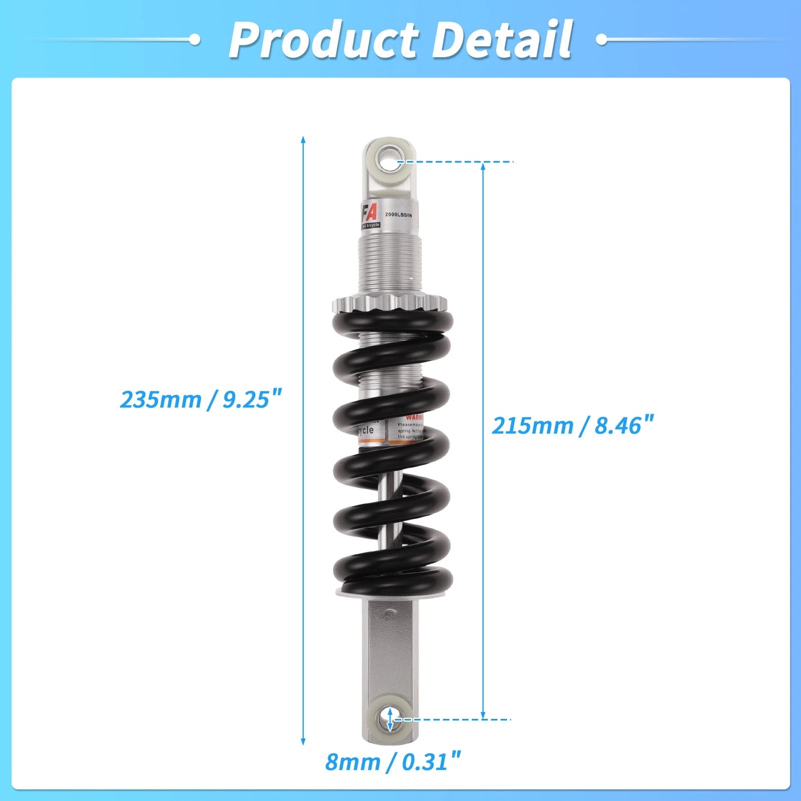 Coil Spring Suspension for Bicycle Motorcycle (215mm, 2000lbs)