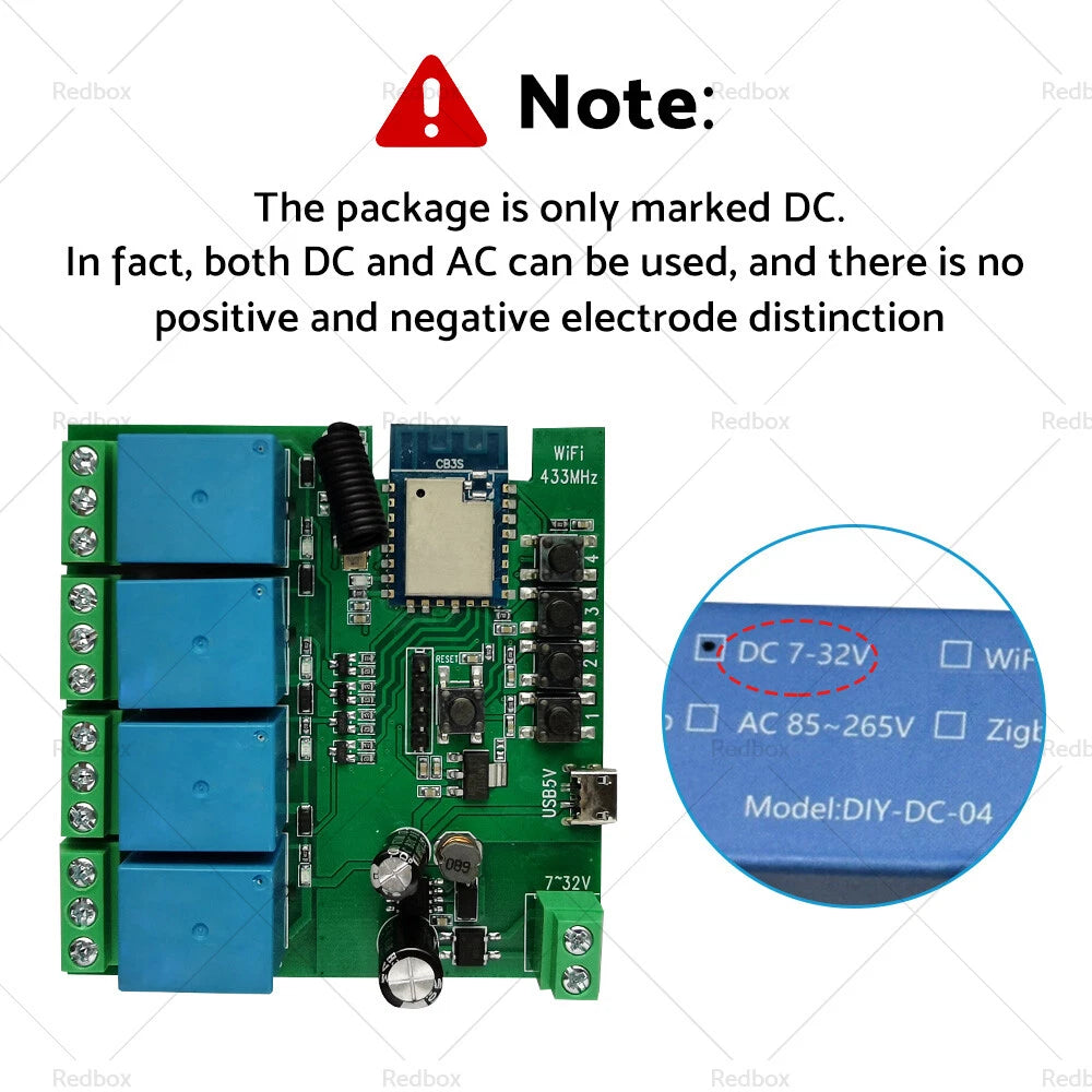 4 Channel Relay Module for ESP32 WROOM (5V 7-32V)