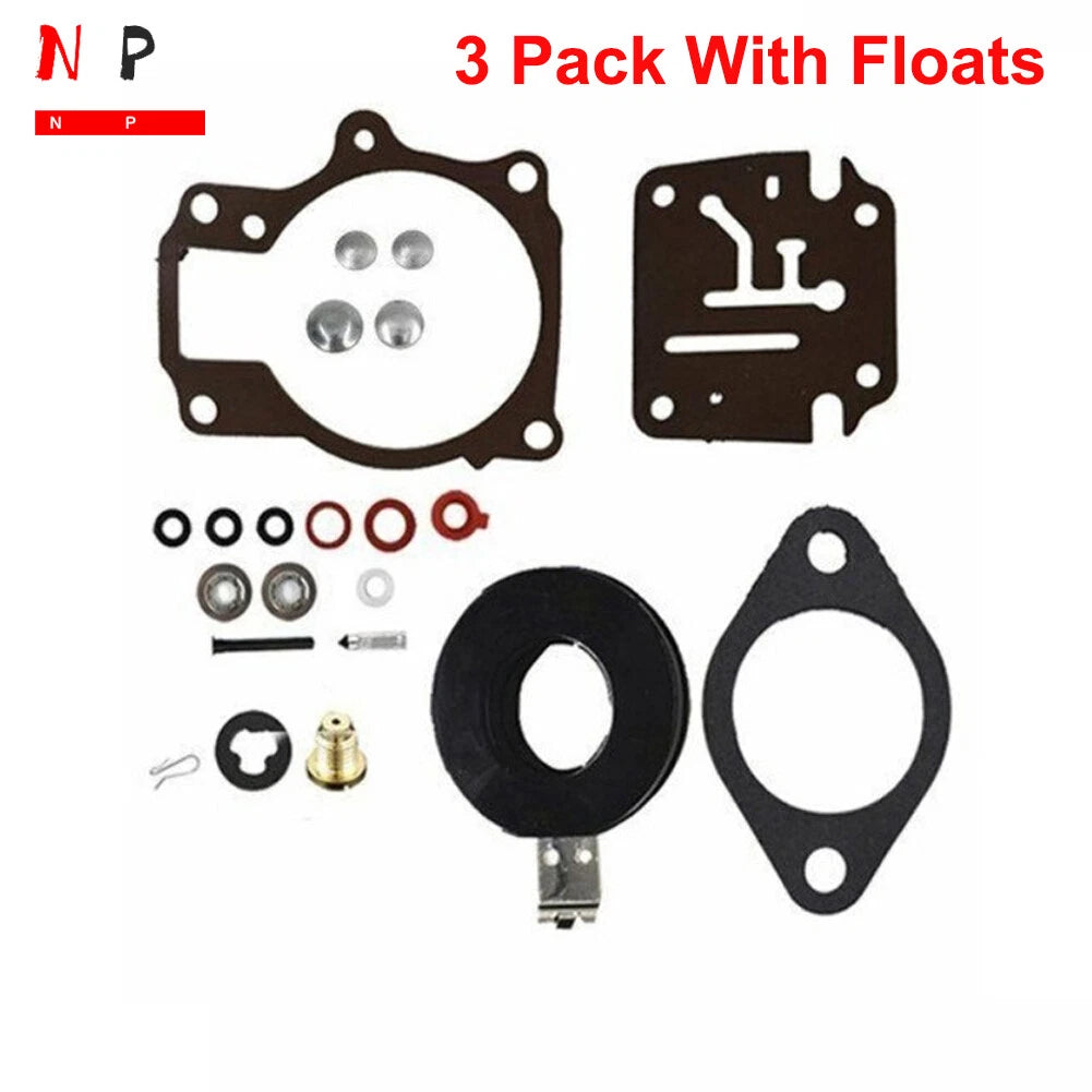 3Pcs Carburetor Rebuild Kit w/ Float for Johnson Evinrude 65-75 HP (Year Range)