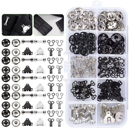 Sewing Hook and Eye Closure Snap Fastener Set of 100 - 3 Styles