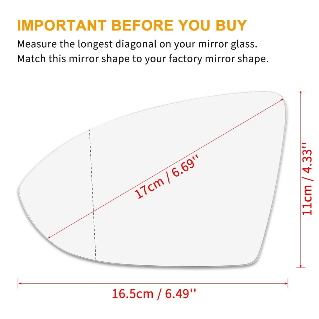 Heated Side Mirror Glass with Backing Plate for Volkswagen Golf (2015–2020)