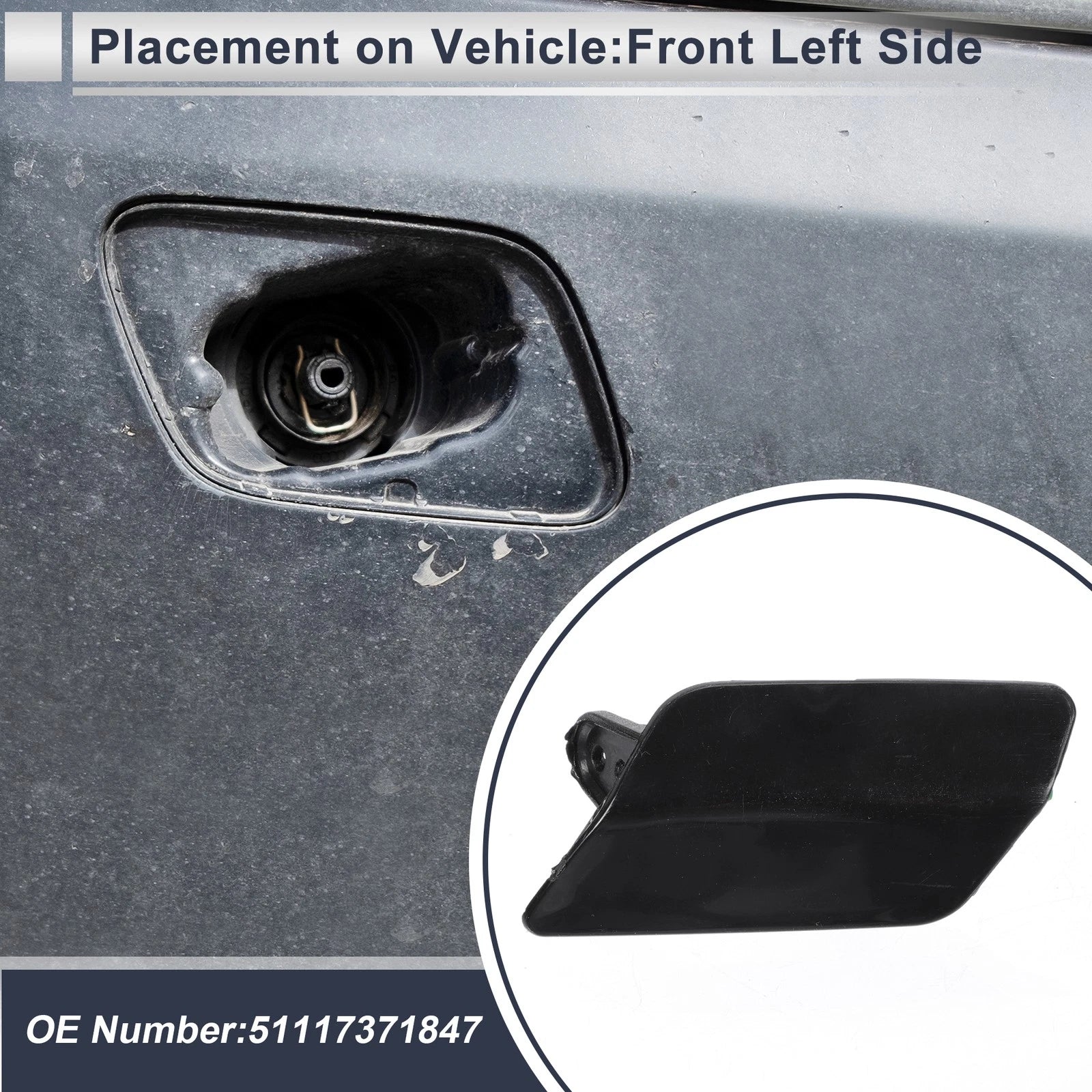 Front Left Bumper Headlight Washer Nozzle Cover Cap for BMW 335i (2006–2011)