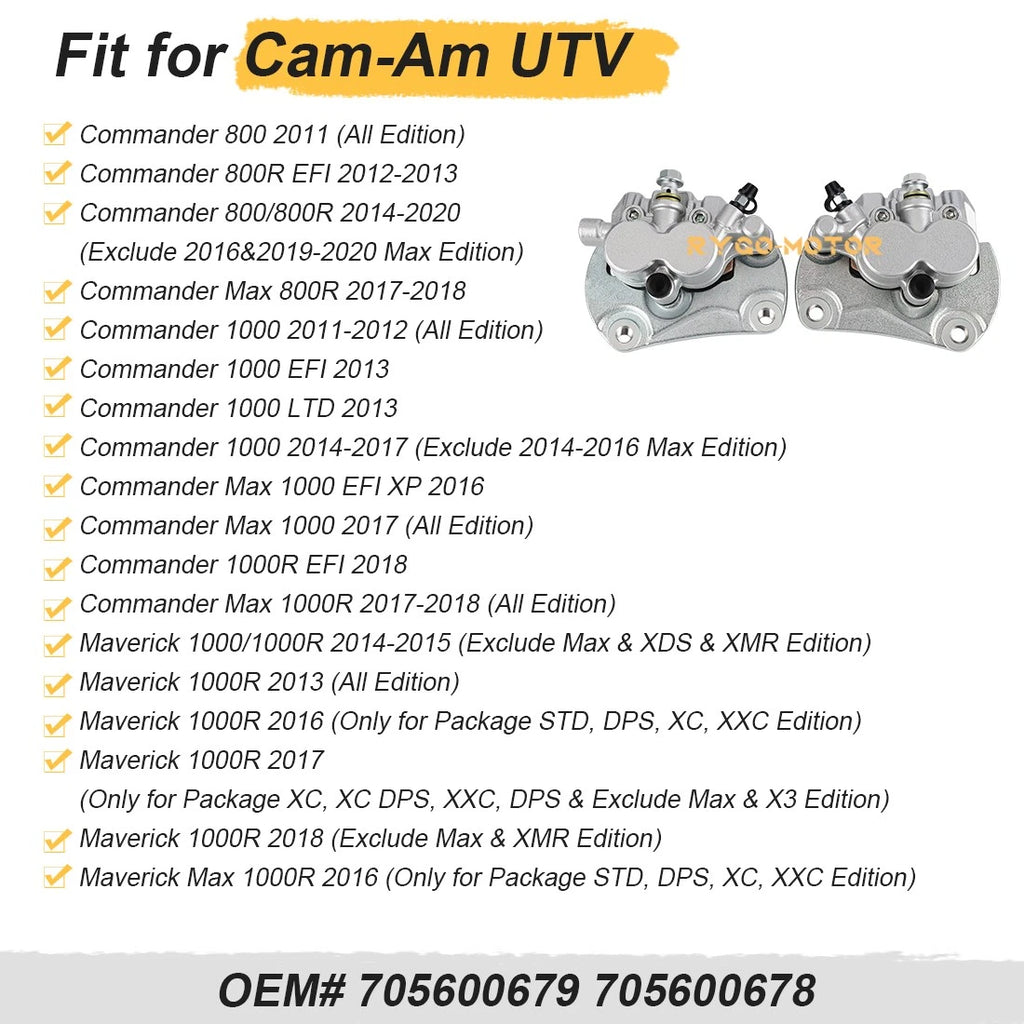 Front Brake Calipers & Pads for Can-Am Maverick 1000/1000R/Max 1000R (2013–2018)