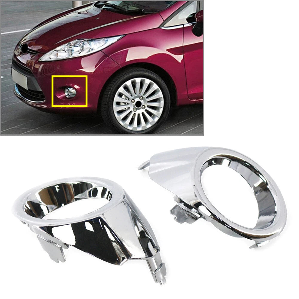 Pair Fog Light Lamp Frame Surround Cover Trim For Ford Fiesta 2008-2012 Chrome