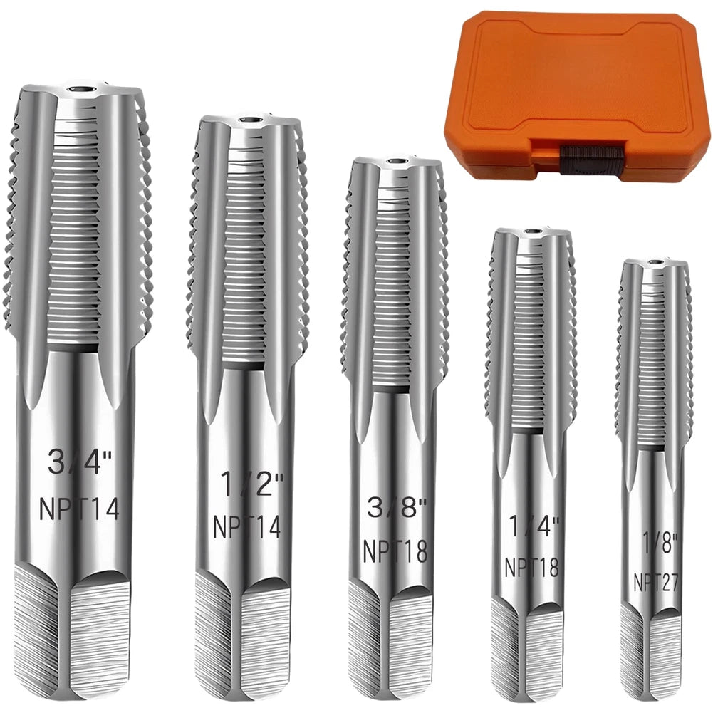 5 Pc Carbon Steel NPT Pipe Tap Set 1/8 to 3/4 Inch