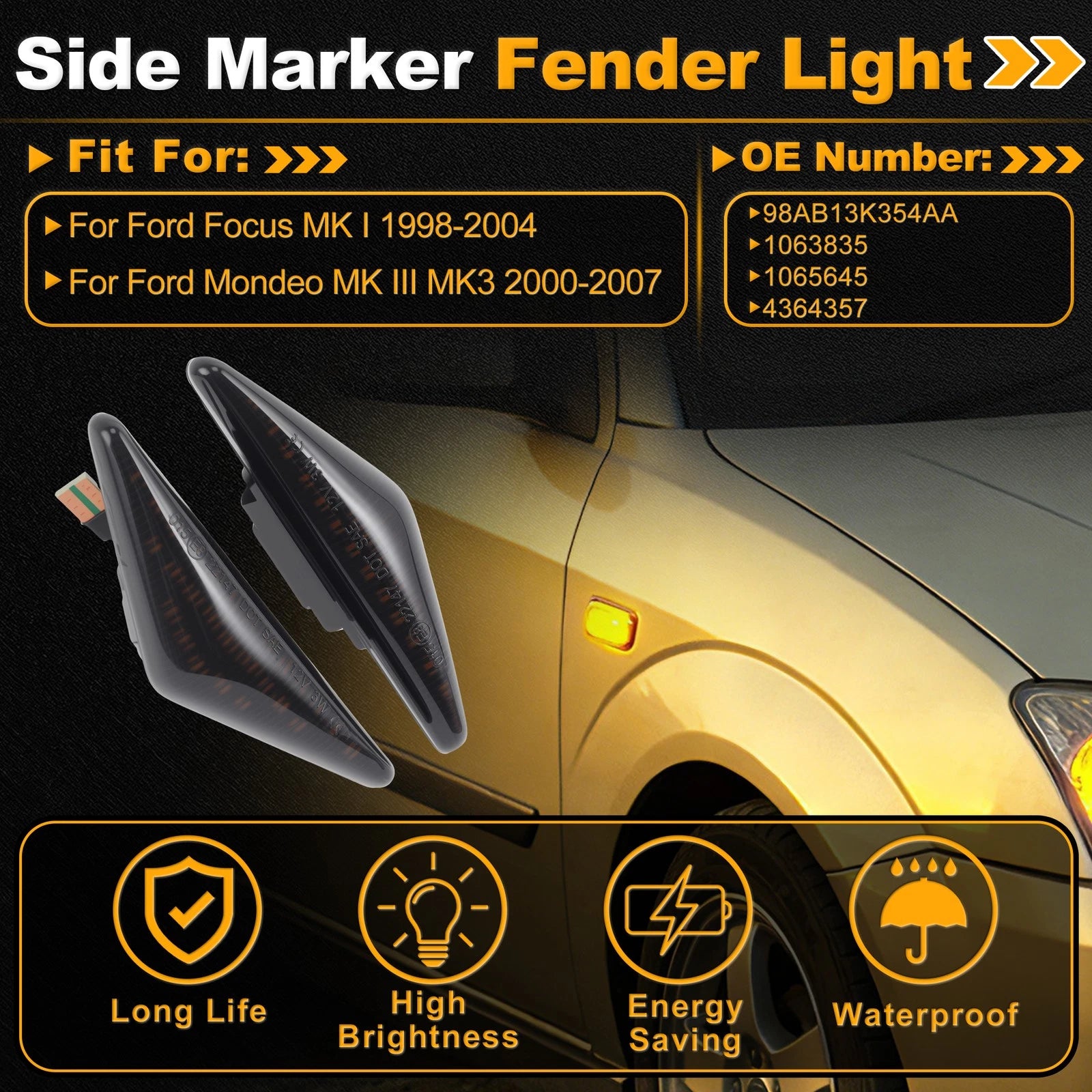 Side Marker Fender Light Replacement Pair for Ford Focus (1998–2004)