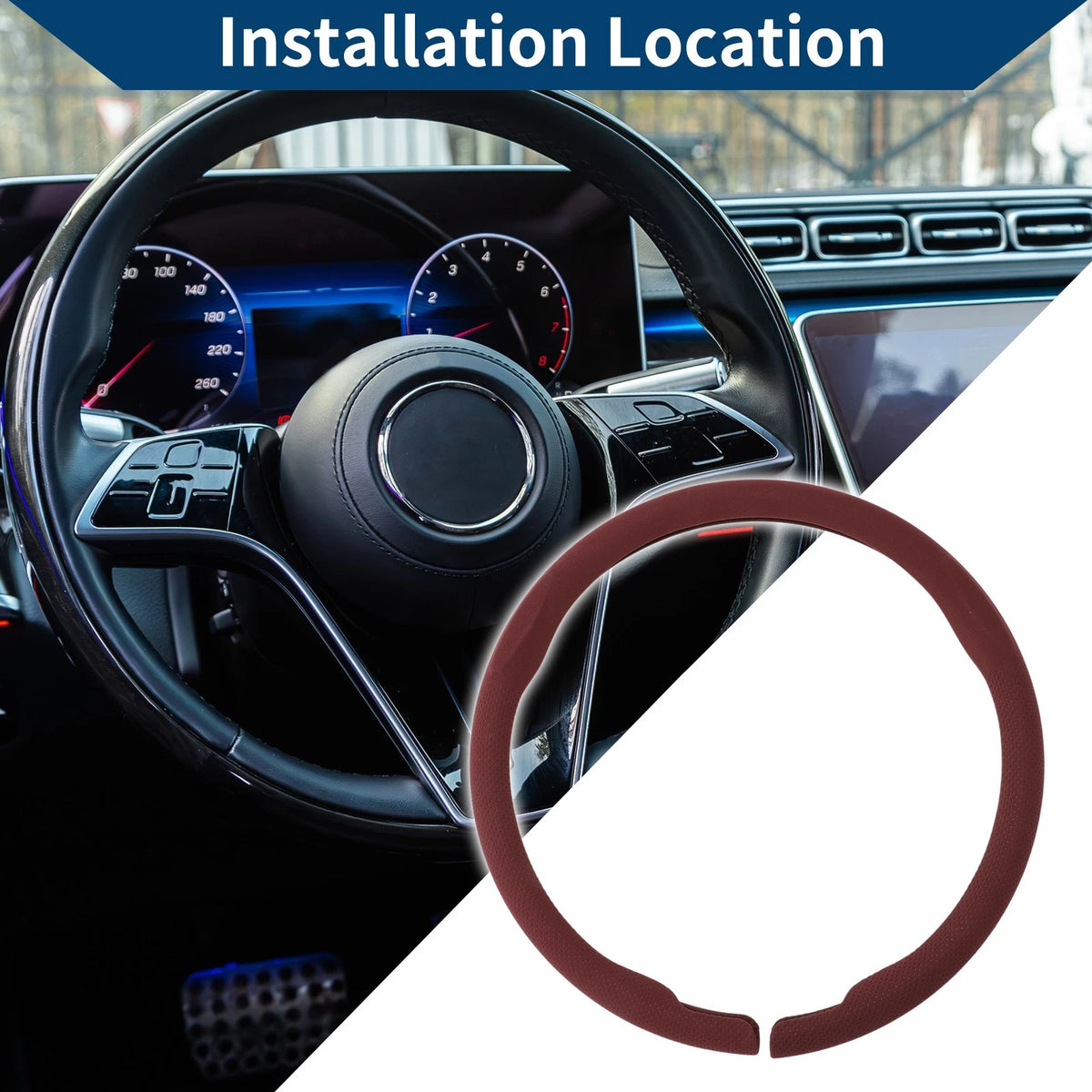 Steering Wheel Cover for Universal Fit (14.96", Wine Red)