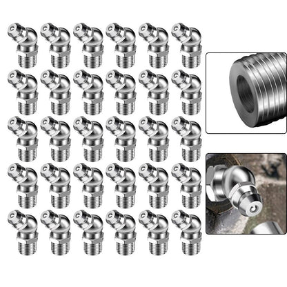 30pcs 45 Degree Zerk Grease Fittings for Construction Machinery (Compatible)