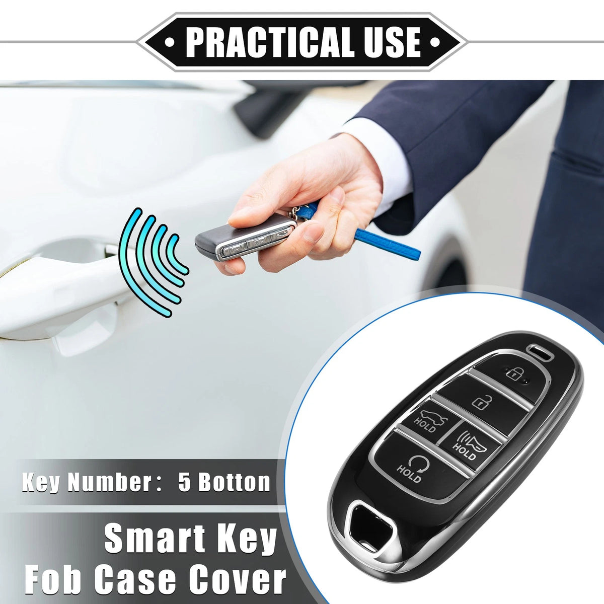 Key Fob Cover with 5 Buttons for Hyundai Sonata Santa Fe (2011–2019)