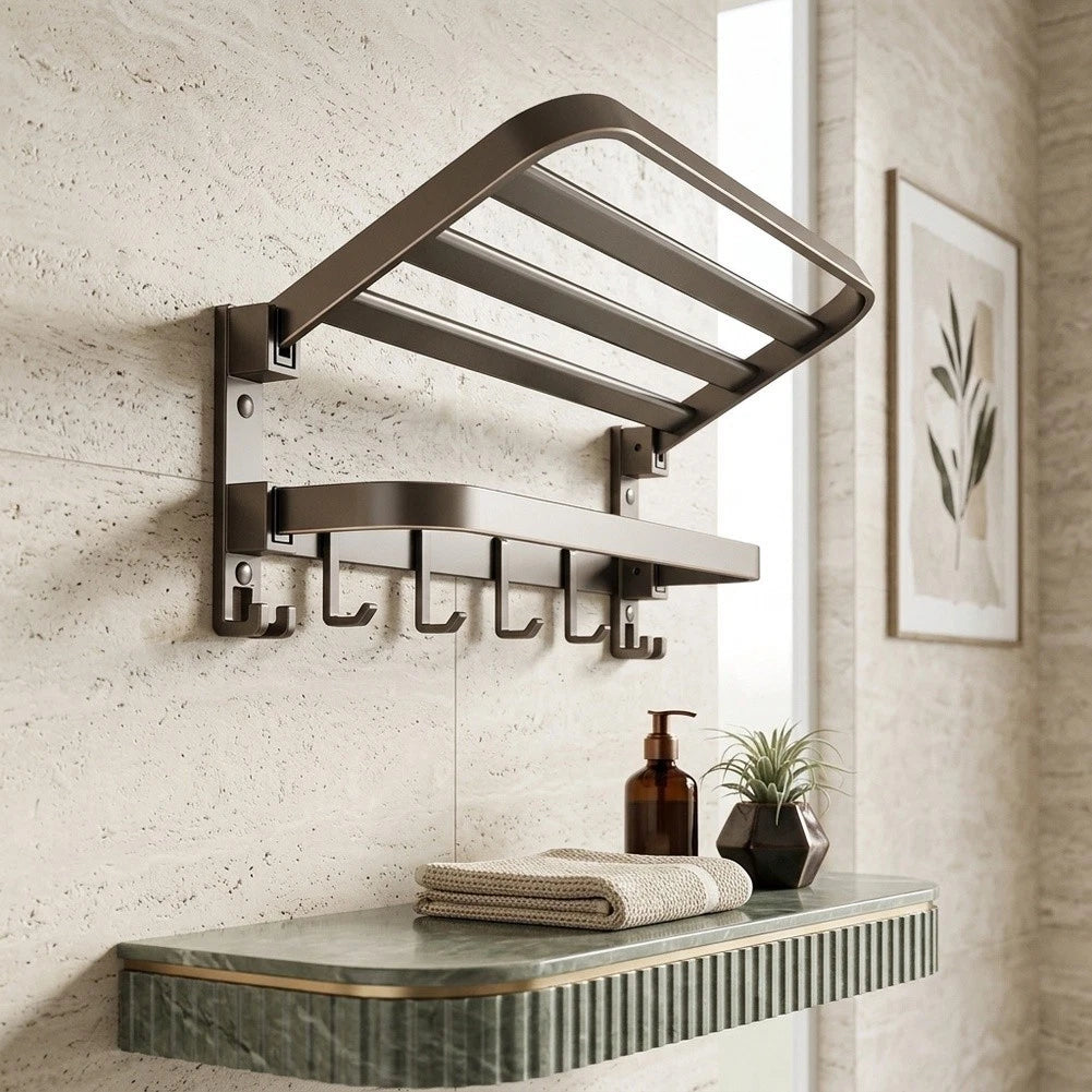 Functional Foldable Towel Rack for Bathroom - Dual Bar 40cm Gunmetal Gray