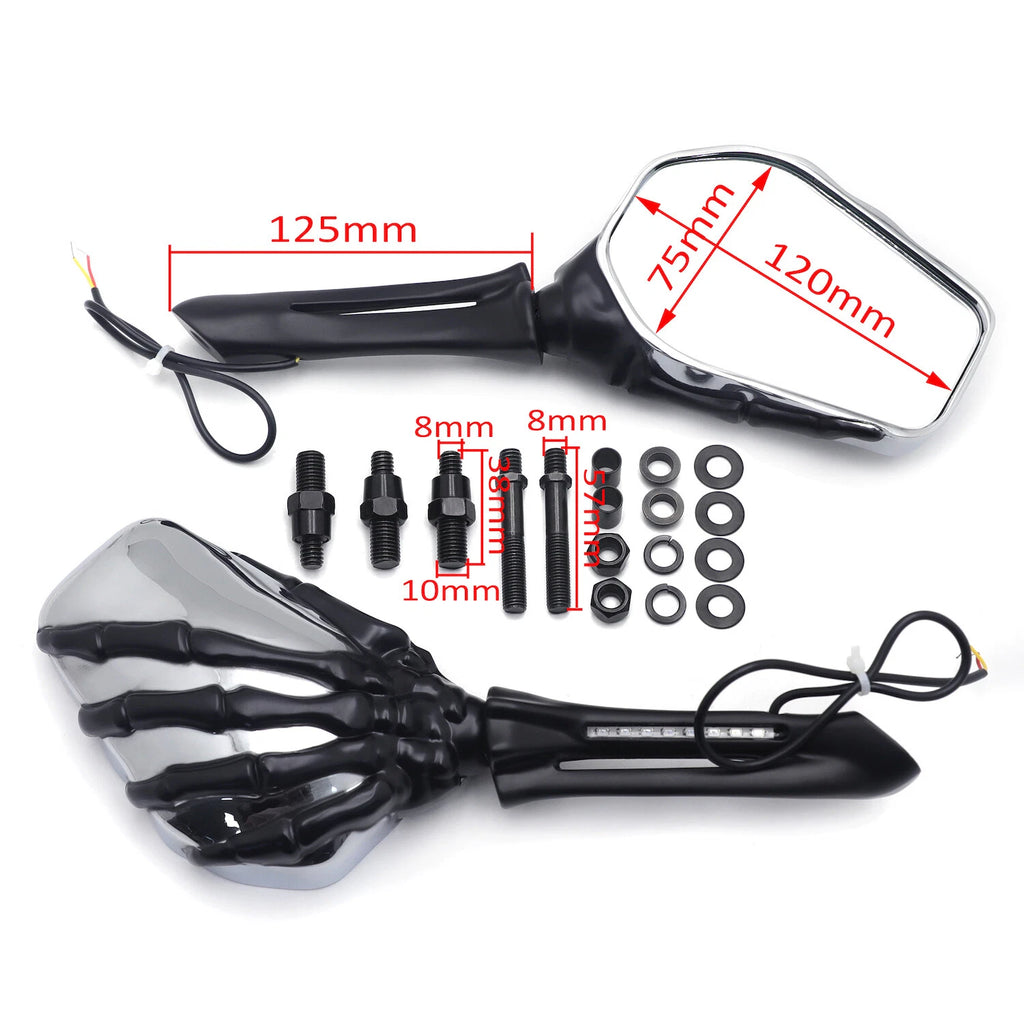 LED Black Skull Rearview Mirrors for Harley Dyna (2006–2023)
