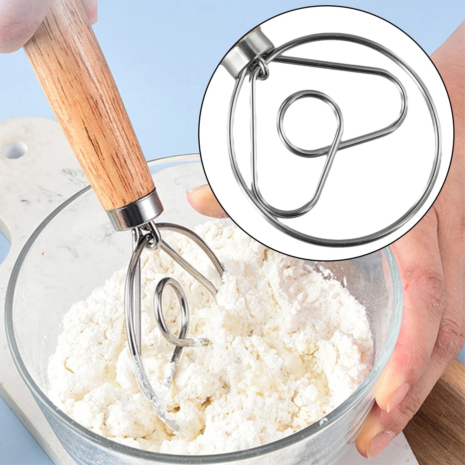 Dough Whisk with Wooden Grip for Efficient Mixing