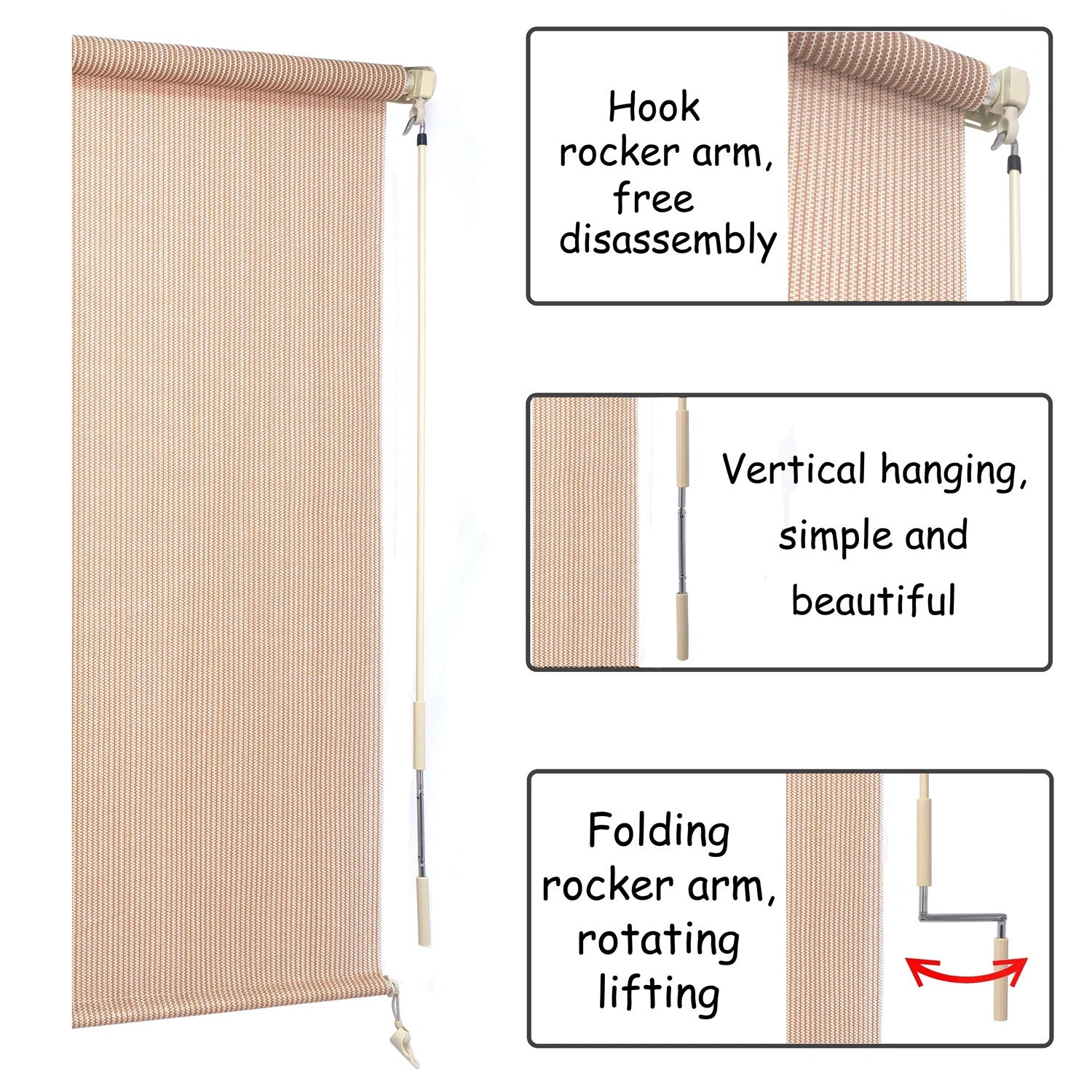 Roller Shade Blind for Deck Porch Balcony Patio (Light Filter Beige)