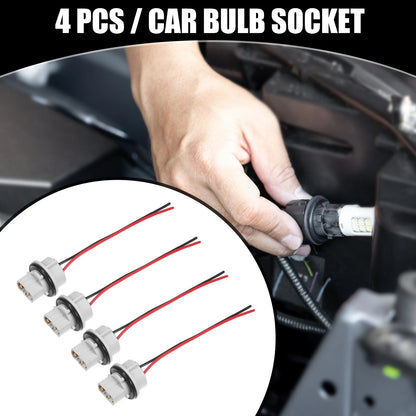 Set of 4 T20 LED Bulb Sockets Wire Harness Connector Pigtail Plug for Vehicles