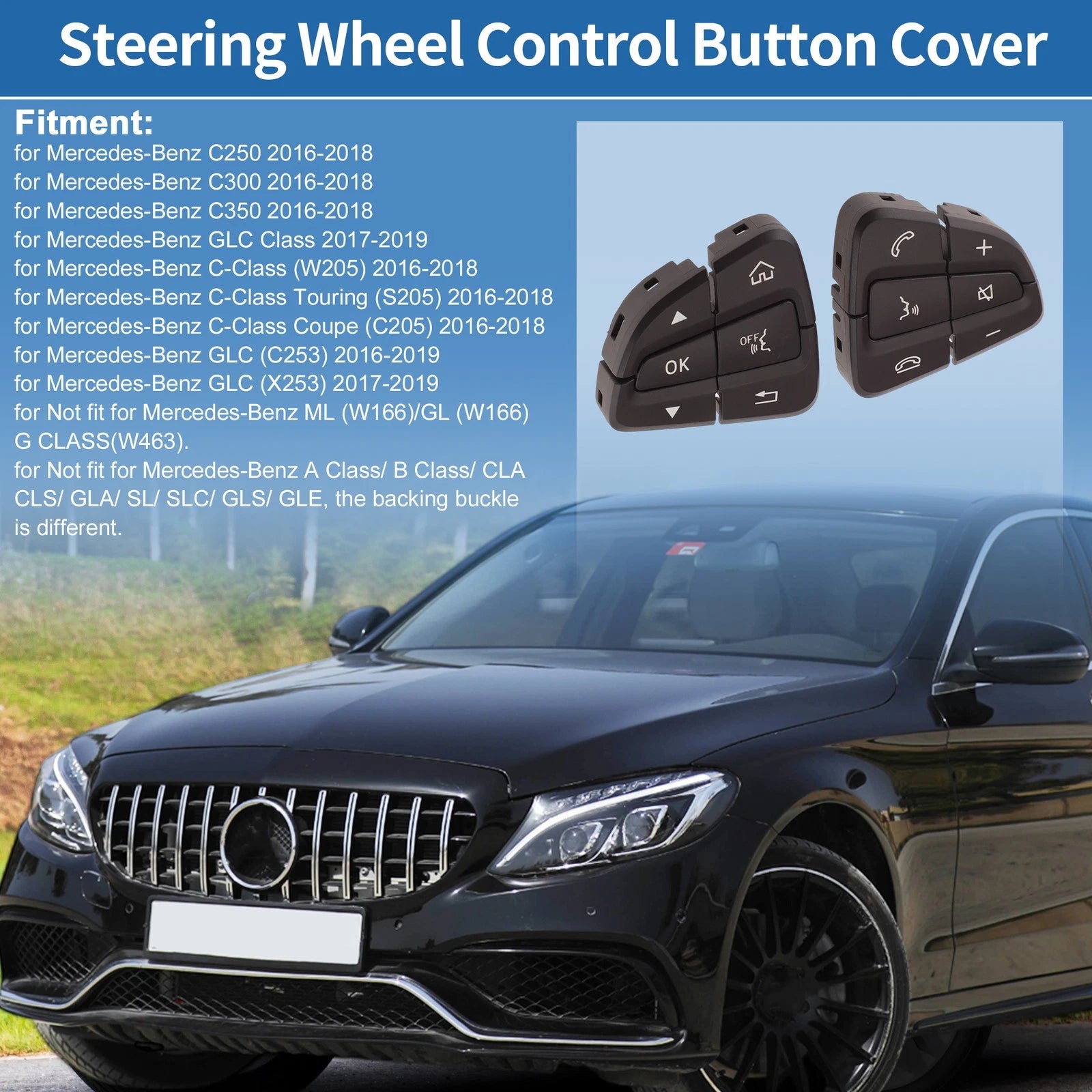 Steering Wheel Buttons for Mercedes-Benz C250 2016–2018 Left Right OEM