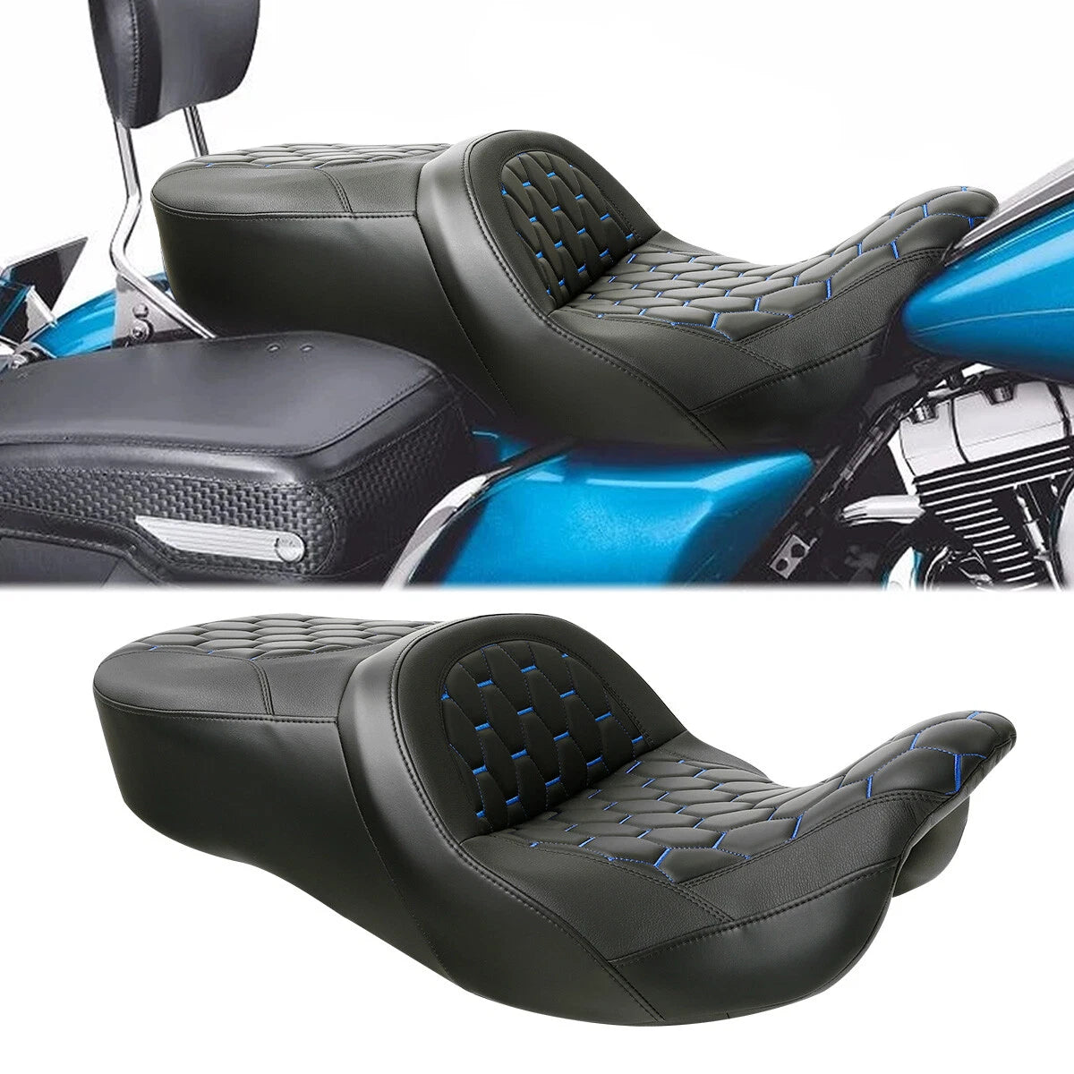 Black Rider Driver & Passenger Seat for Harley Touring Road Glide (2009–2023)