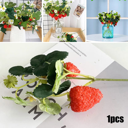 Set of 4 Fake Strawberry Plastic Realistic Silk Flowers