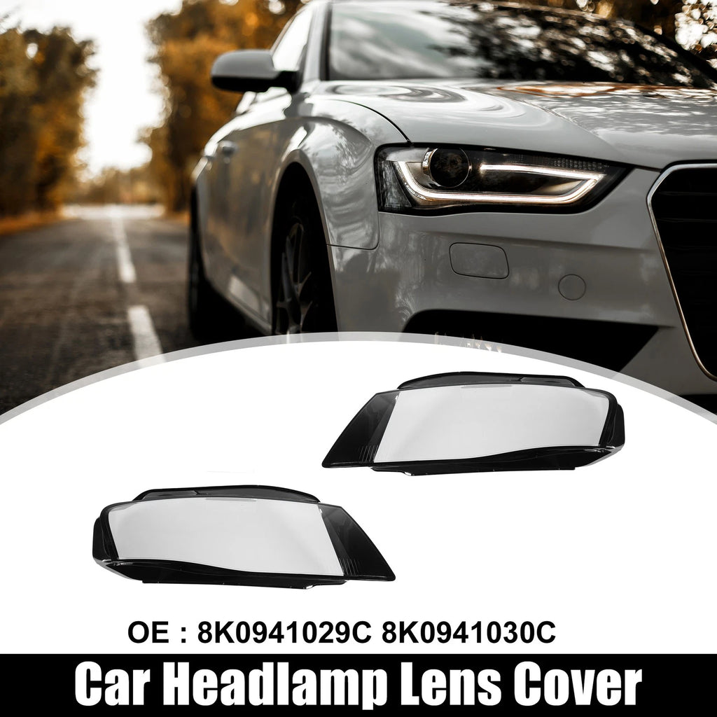 Front Headlight Lens Cover Cap Pair for Audi A4 B8 (2009–2012)