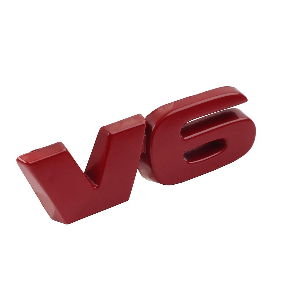 3D Metal V6 Logo Car Fender Trunk Engine Emblem Badge - Red