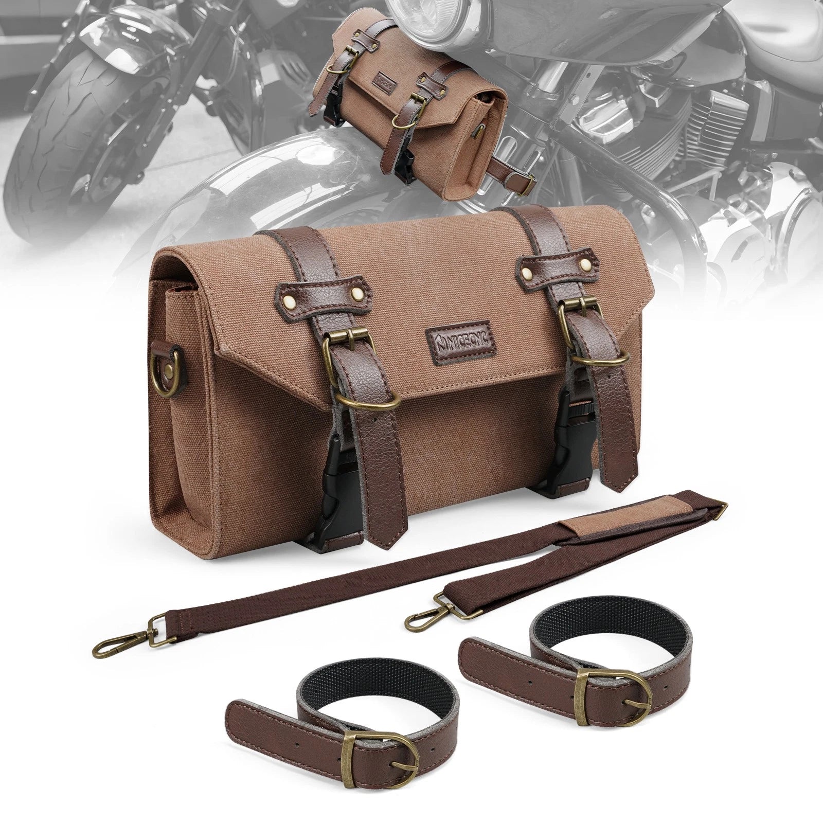 Canvas Handlebar Storage Bag for Motorcycle (Universal Fit)