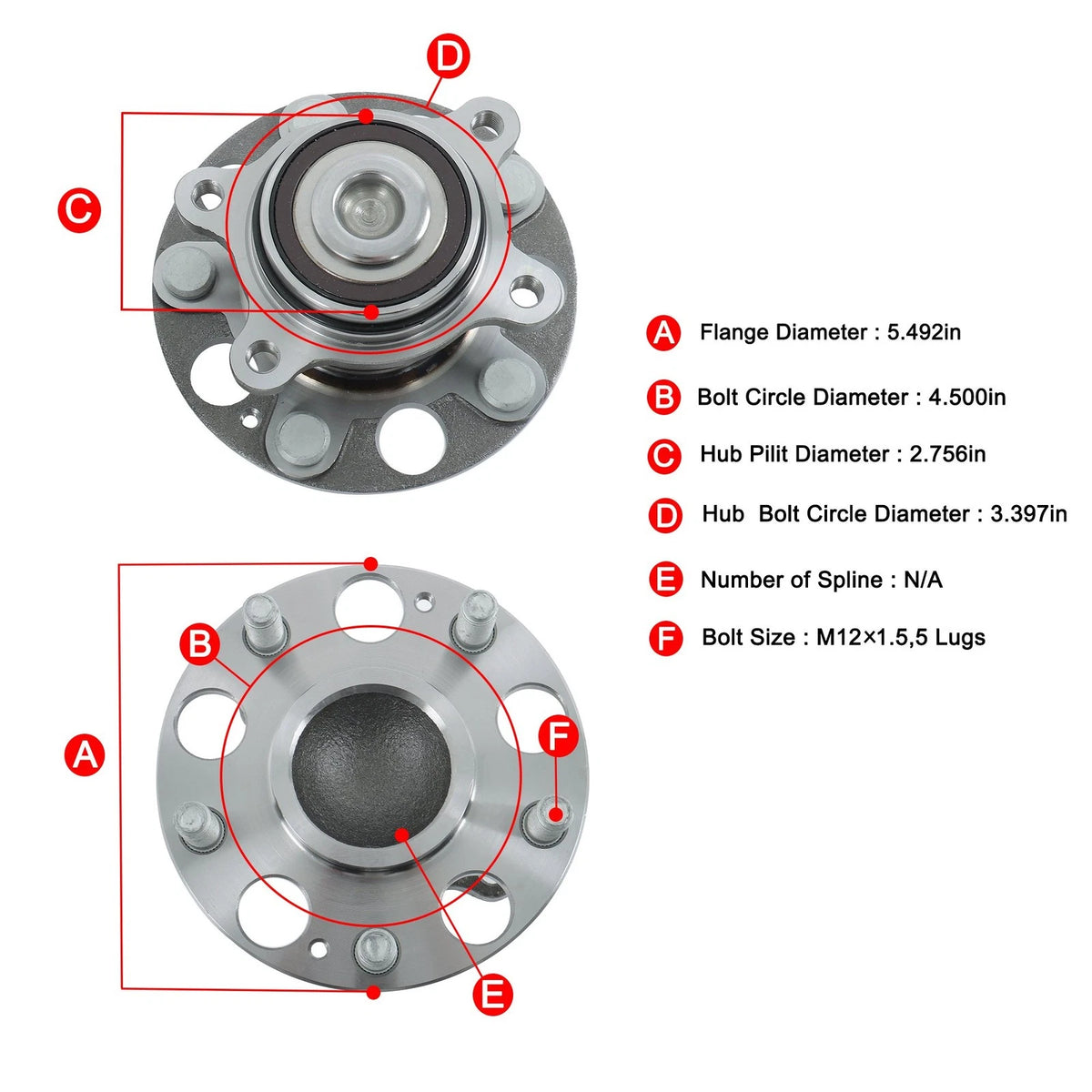 2X Rear Wheel Hub Bearing for Honda Civic (2006–2011) 1.8L LX