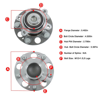 2X Rear Wheel Hub Bearing for Honda Civic (2006–2011) 1.8L LX