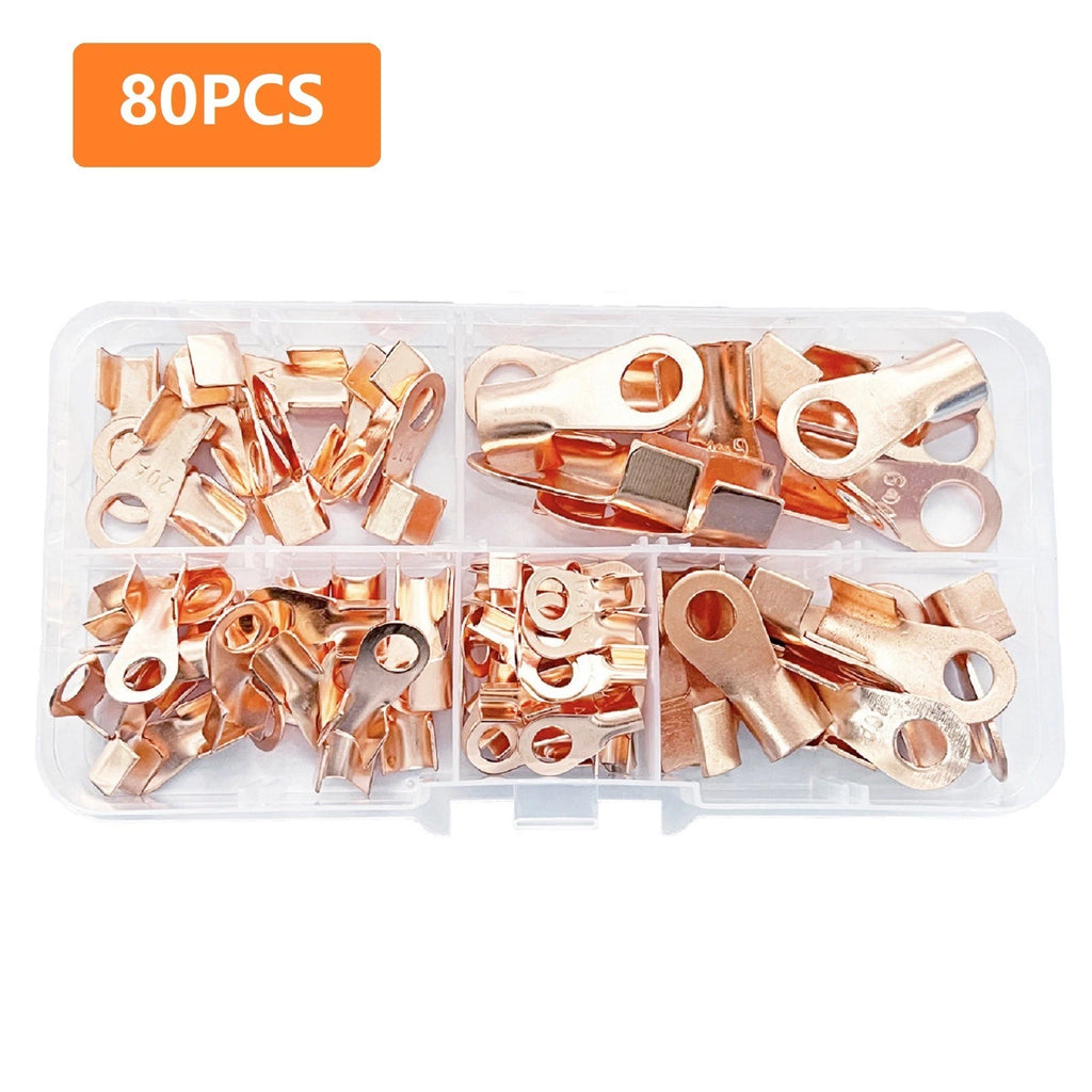 80PCS Open Cable Wire Terminal Kit OT Copper Ring Lug Connectors