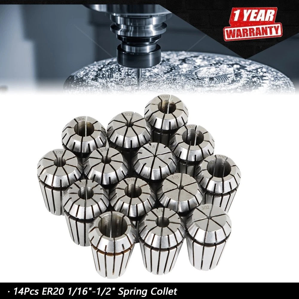 14Pcs ER20 Spring Collet Set for CNC Milling Lathe Engraving Machine