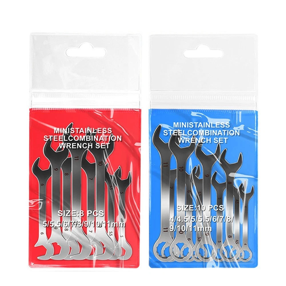 Set of 10 Miniature Double Open End Wrenches for Maintenance