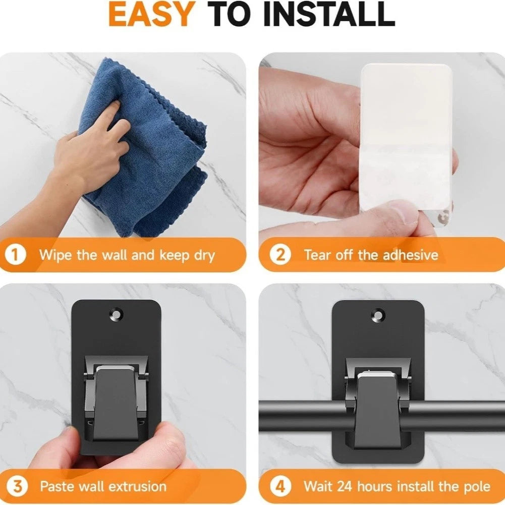 Set of 4 No Drill Curtain Rod Brackets for Bathroom Kitchen Bedroom