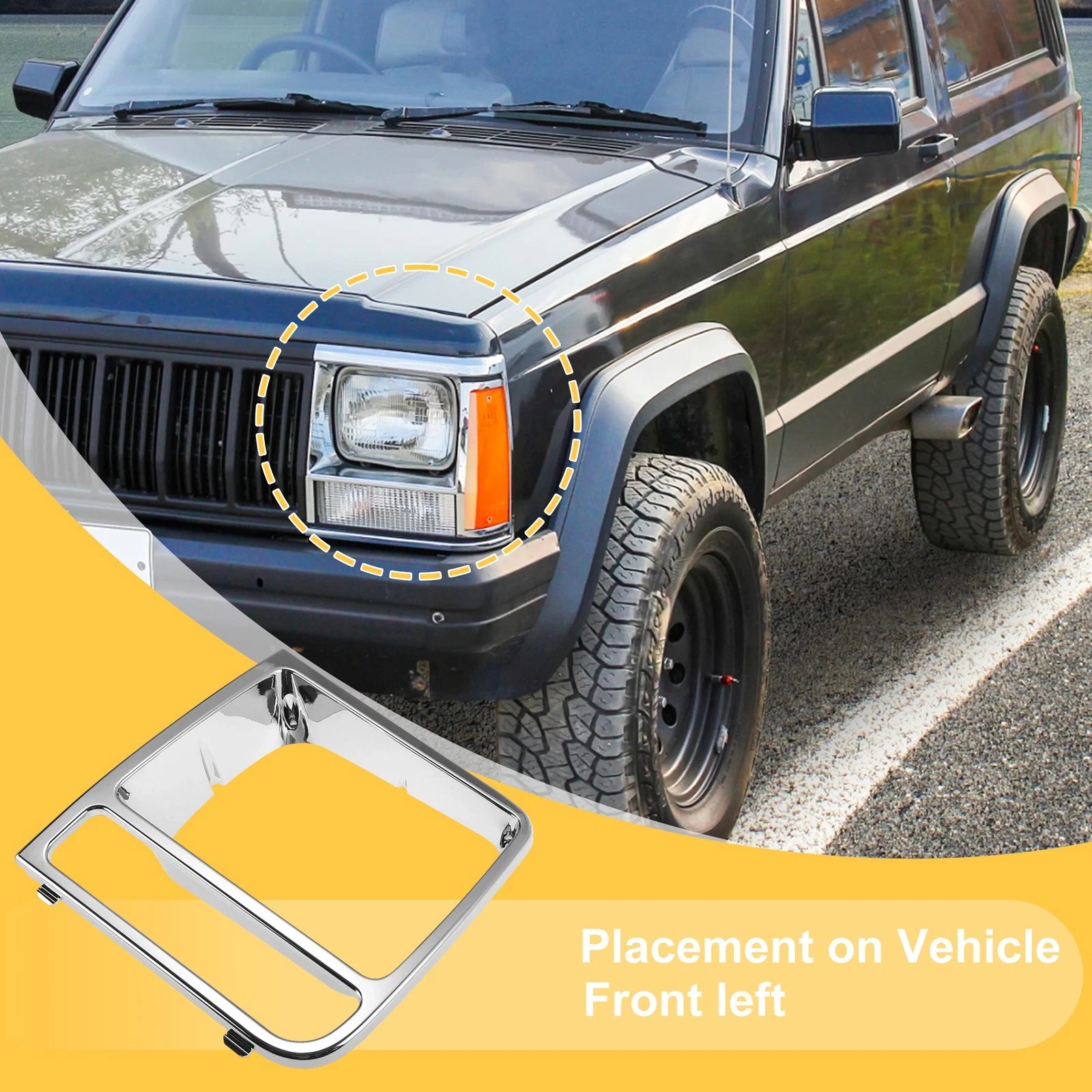 Front Left Headlamp Bezel for Jeep Cherokee (1997–2001) Plating