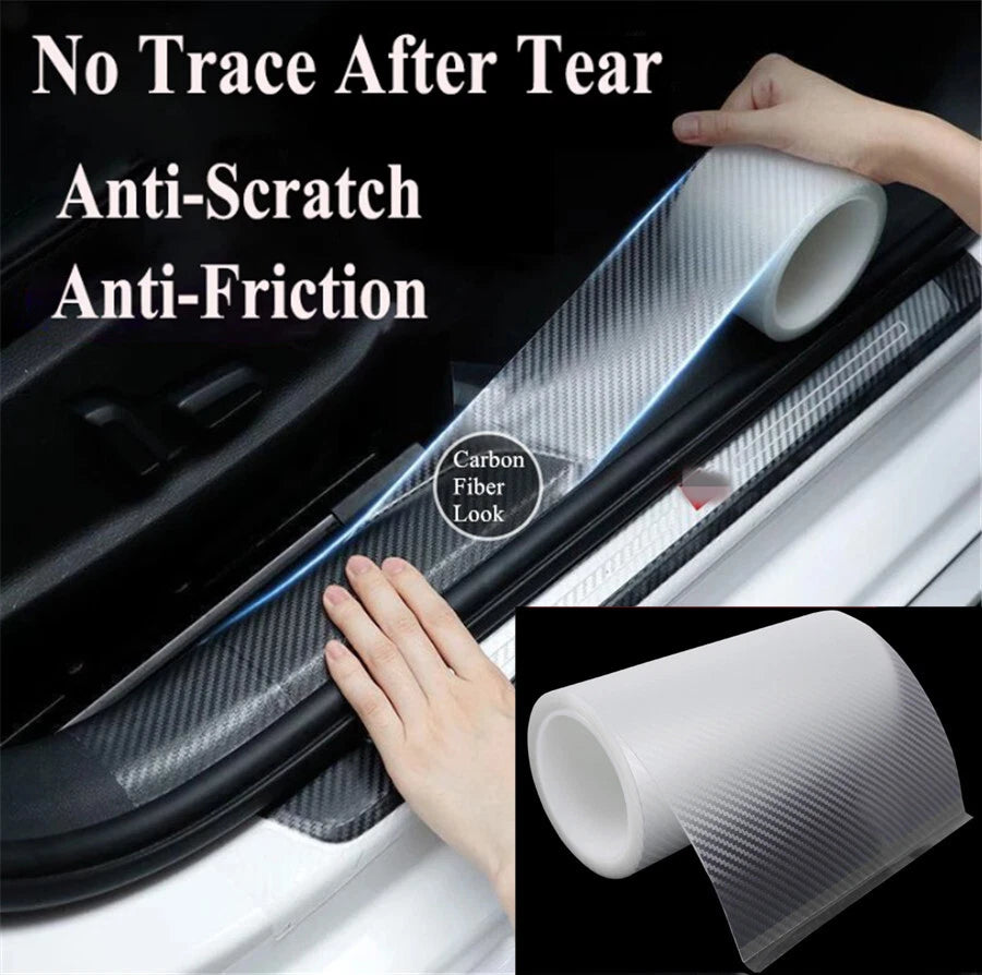 Carbon Fiber Patterned Clear Car Door Sill Sticker for