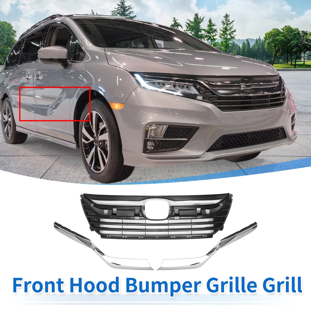 Front Upper Bumper Grille for Honda Odyssey (2018–2020) Chrome Silver Set