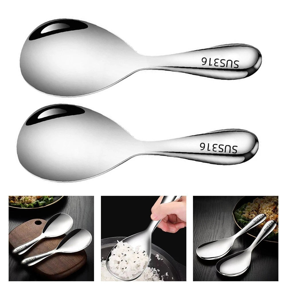 2X Stainless Steel Rice Serving Spoons Nonstick with Comfortable Grip