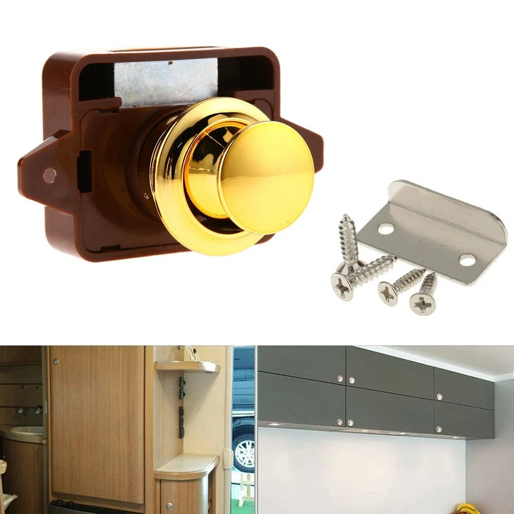 Push Button Lock for Cabinet Doors in Boats and RVs