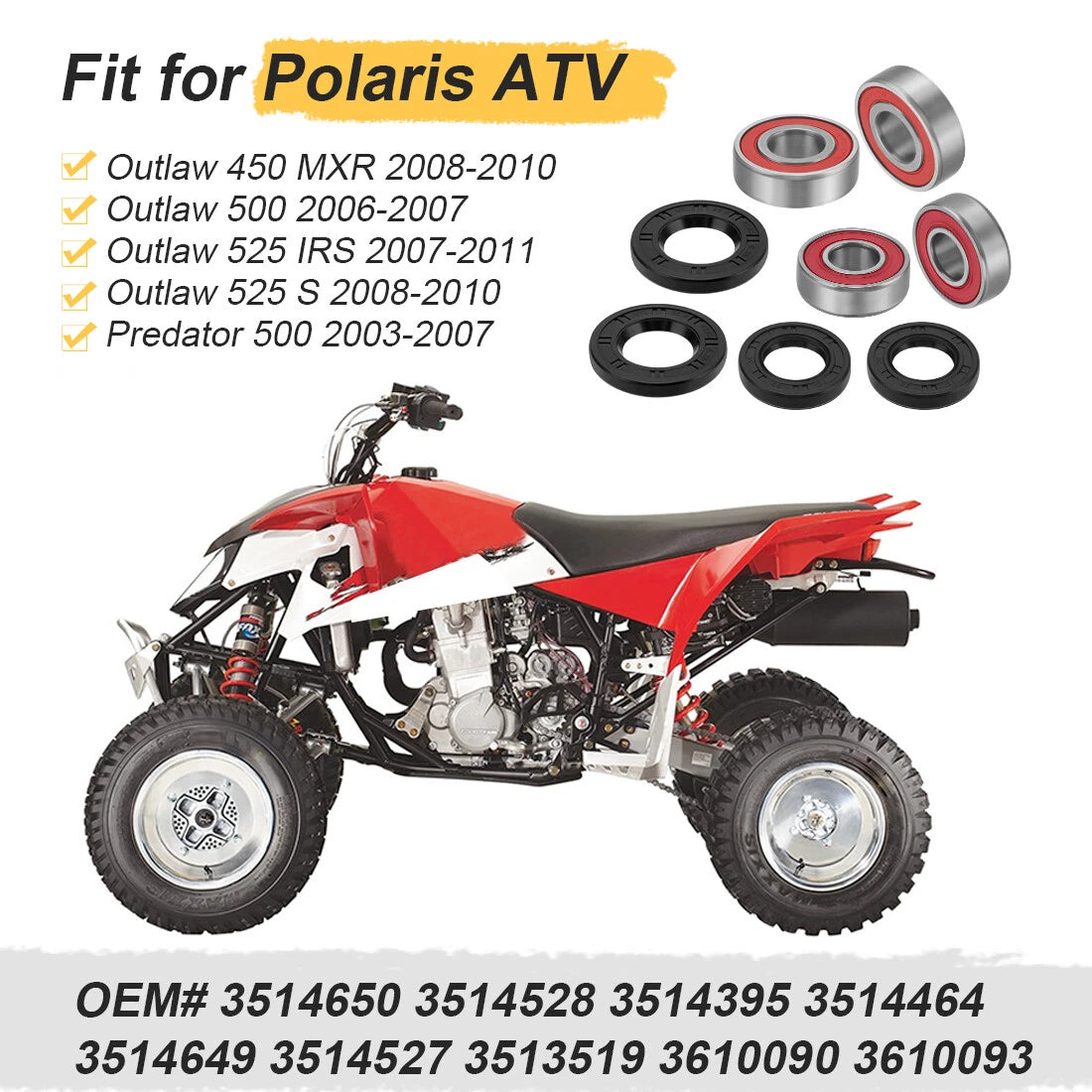 Front Wheel Bearings & Seals Kit for Polaris Predator 500 (2003–2007) 3514650
