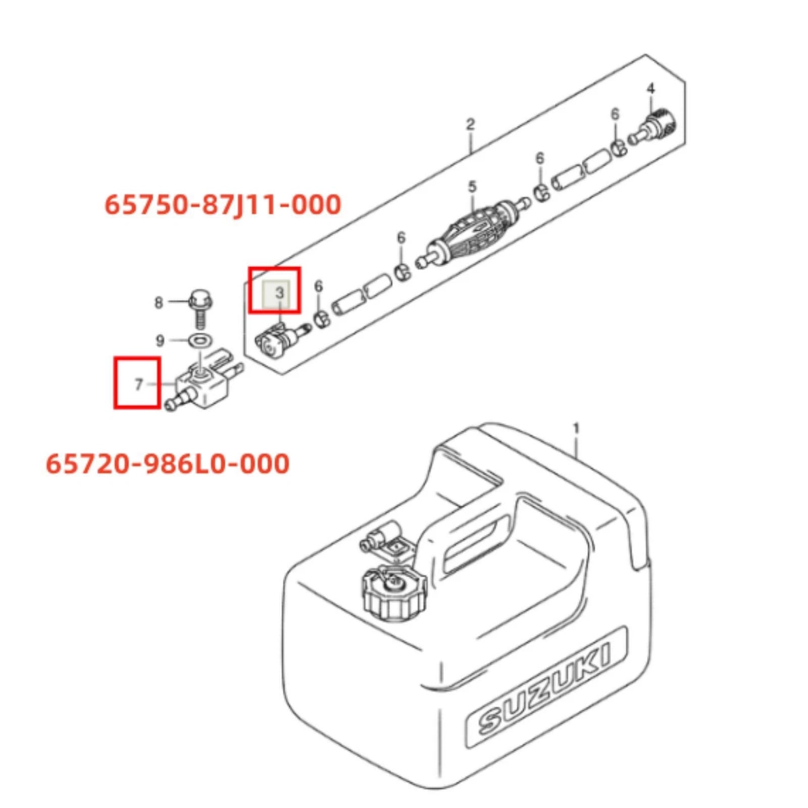 Fuel Connector Set for Suzuki DF 4-140 hp Outboard Motor (65750-87J11, 65720-986L0)