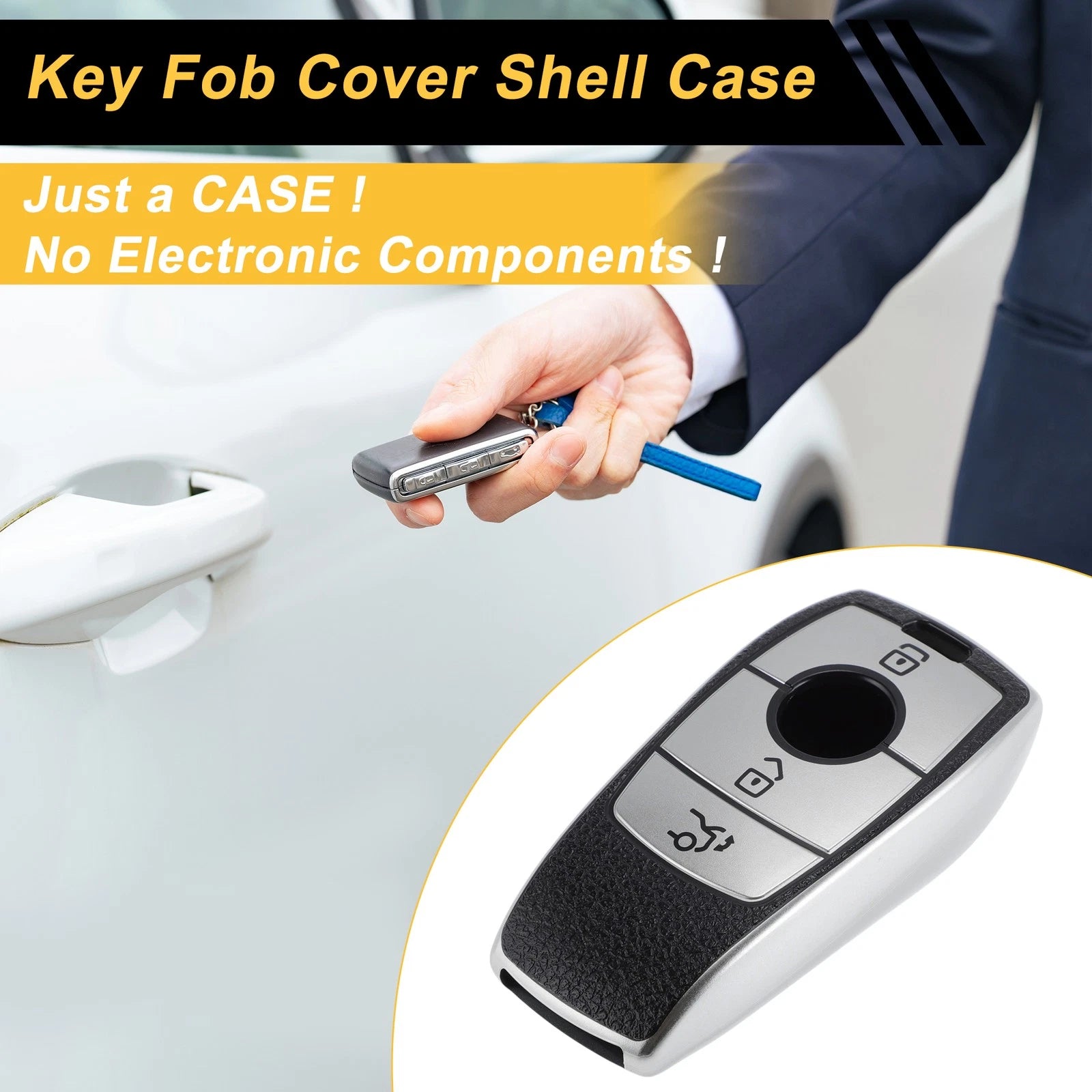 Car Key Case Silver Tone Replacement for Mercedes-Benz A-Class W177 (2017–2021)