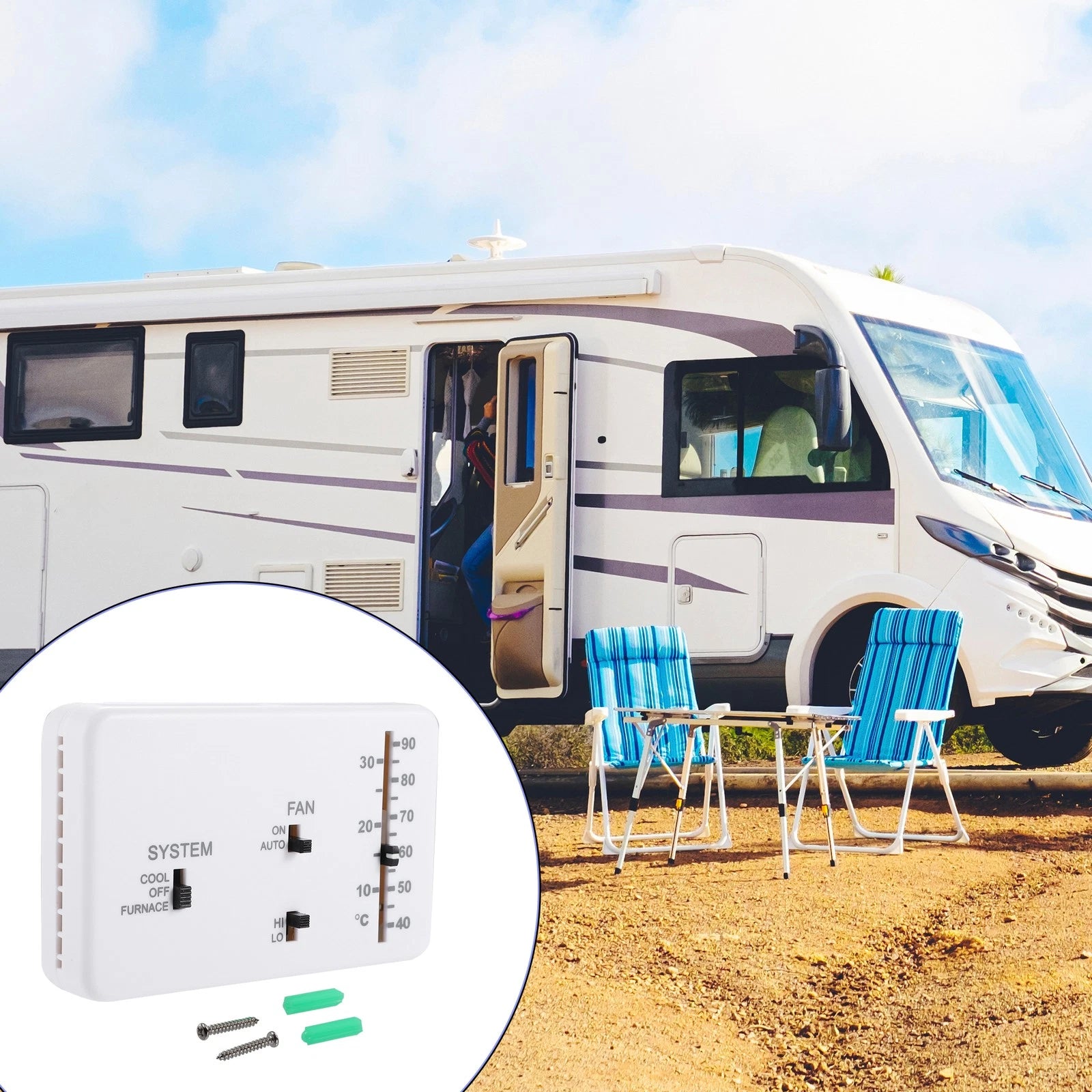 RV Analog Control Thermostat Kit for Campers (40-90°F)