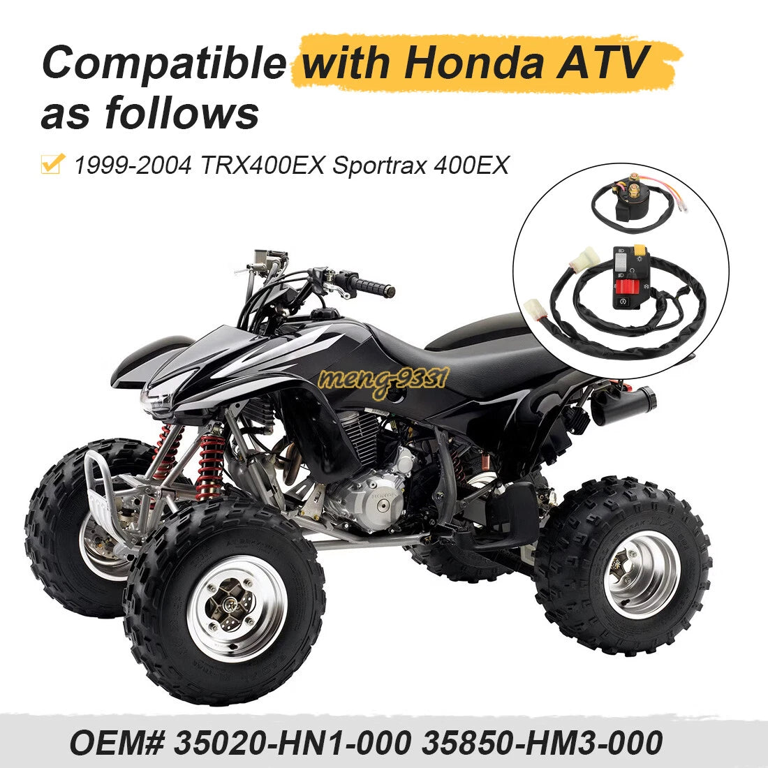 Handlebar Switch & Starter Relay for Honda Sportrax 400 TRX400EX (1999–2004)