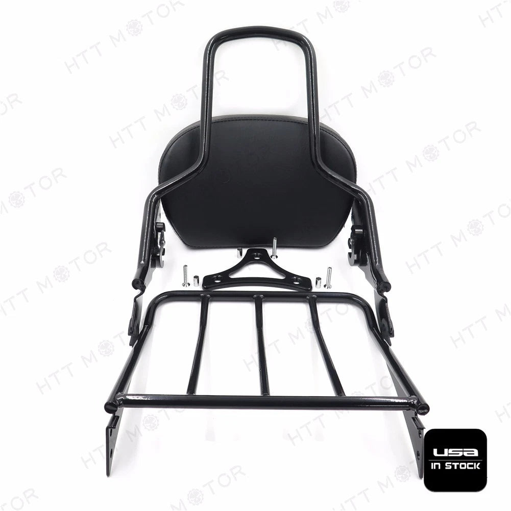 Black Backrest Sissy Bar with Luggage Rack for Harley Touring (2009–2017)