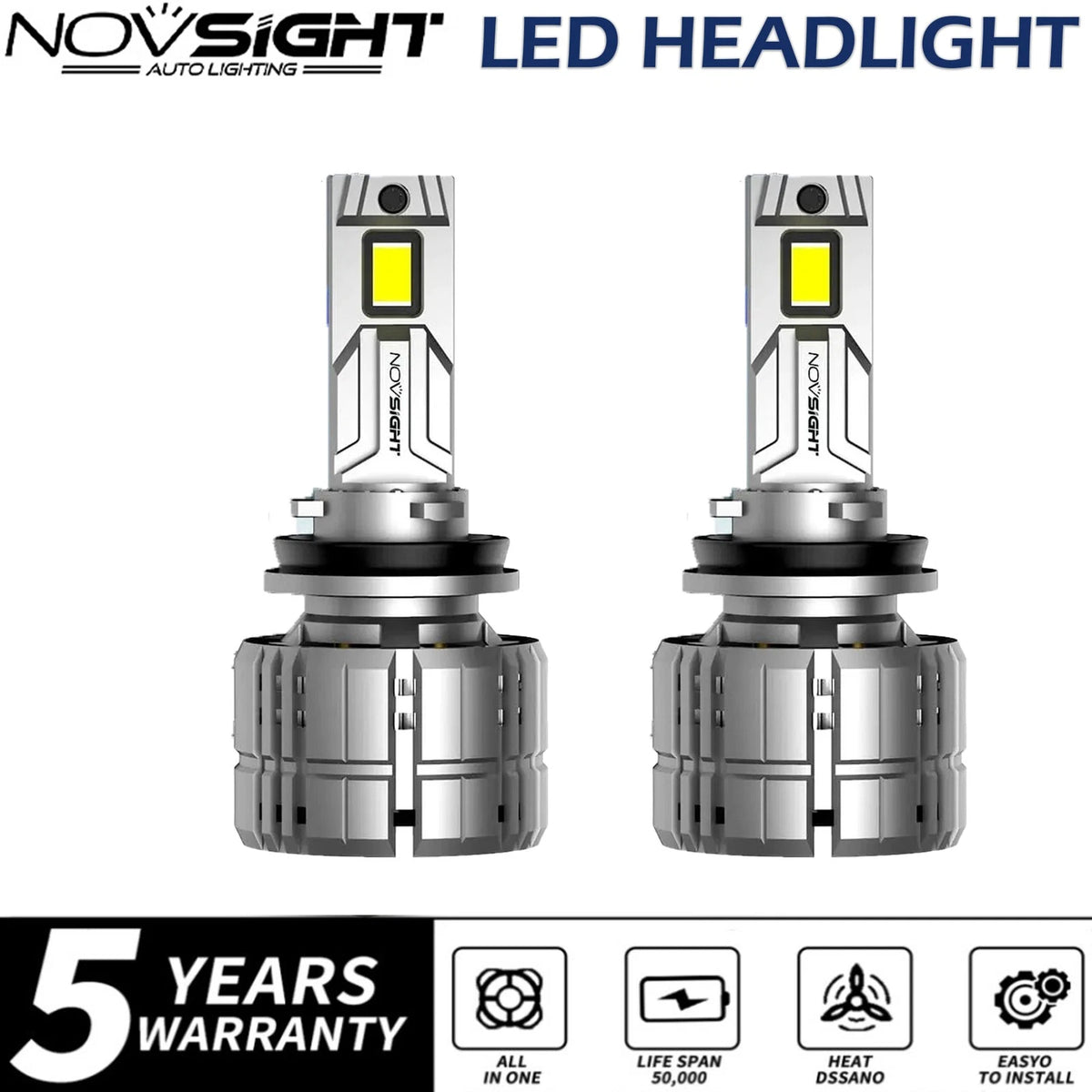 H11 H8 LED Headlight Bulbs Conversion Kit for NOVSIGHT (40000LM, 6500K)
